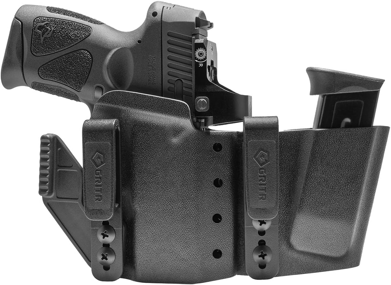 GRITR IWB Appendix Carry Kydex RightLeft Hand Gun Holster Compatible with Taurus G2cG2sG3cG3x wMagazine Holder, Optic Cut, Open Bottom, Adjustable