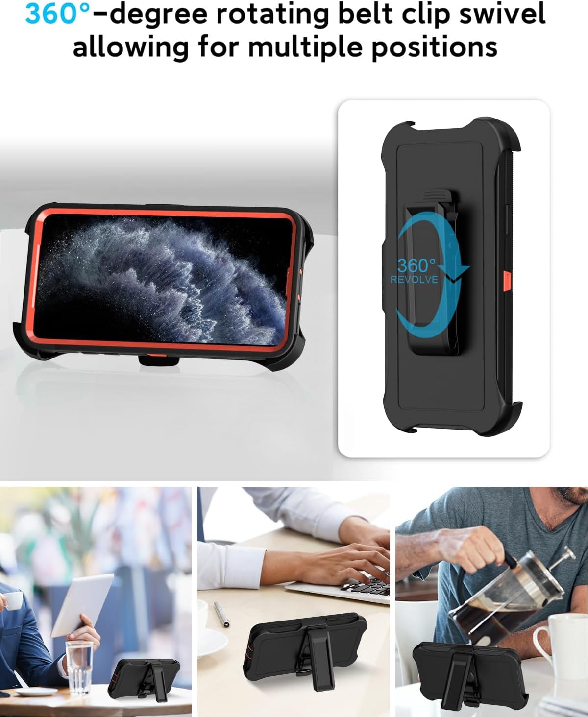 Designed for iPhone 11 Pro Max Case 3-in-1 Full Body Rugged Protection Belt Clip Kickstand with 2 Screen Protectors, Heavy Duty Military Grade Drop