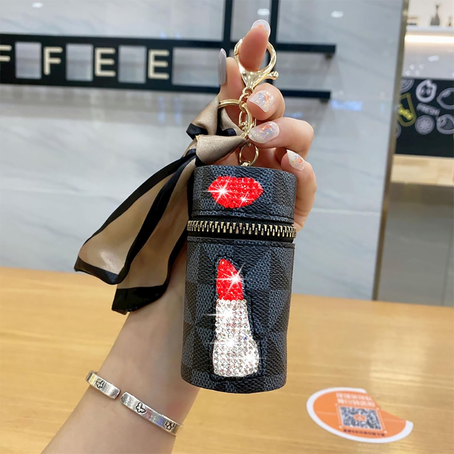Organizador de lápiz labial, 2 unidades, bolsa de cuero de lujo para brillo de labios, mini estuche para lápiz labial con llavero, soporte de