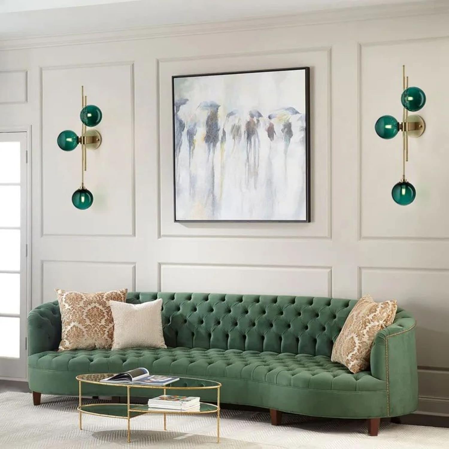 Mid-Century – Lámpara de pared decorativa moderna de 3 luces con forma de globo de cristal transparente para interiores (verde)
