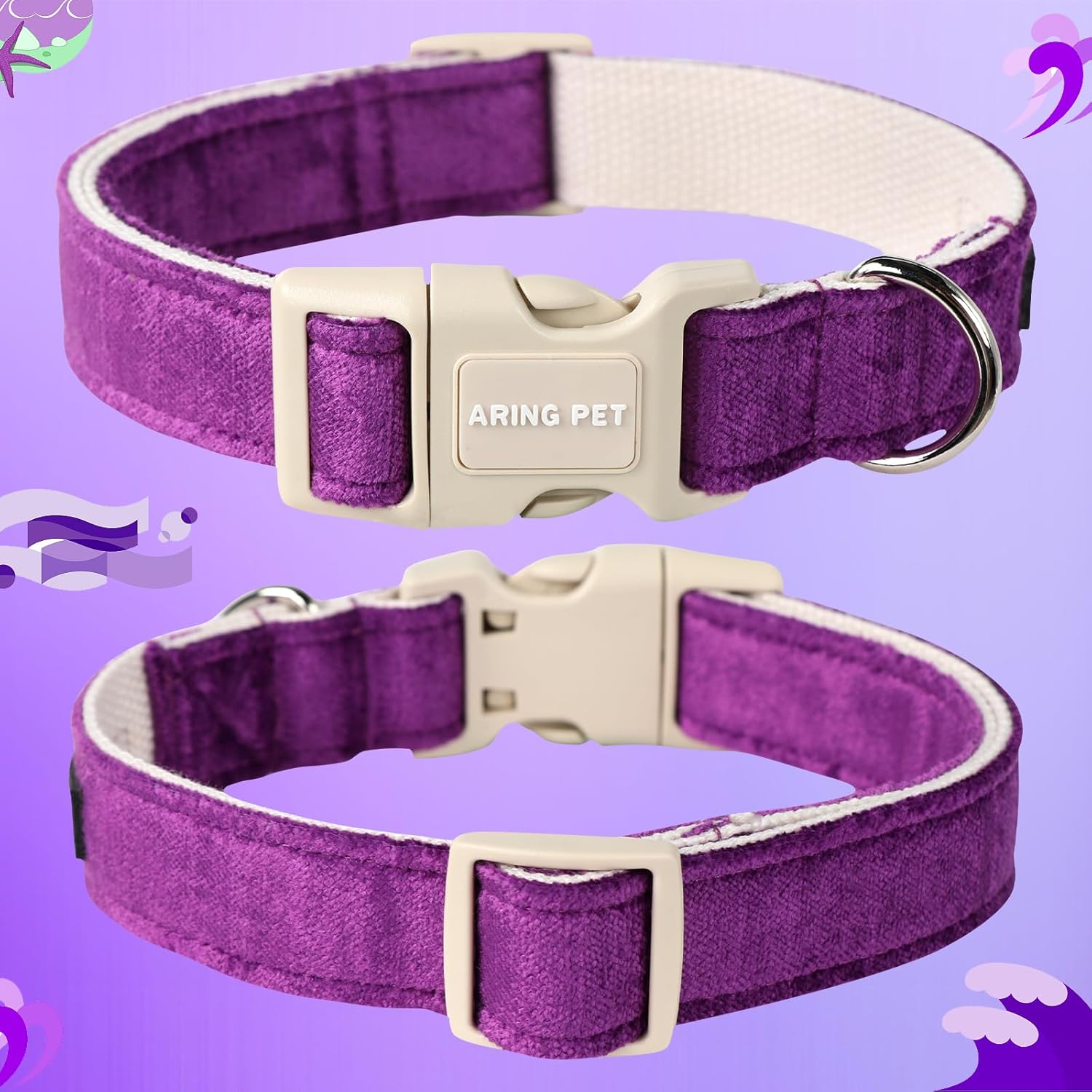 ARING PET Collar de algodón morado para perro, ajustable, lindo collar para perro pequeño con hebilla duradera