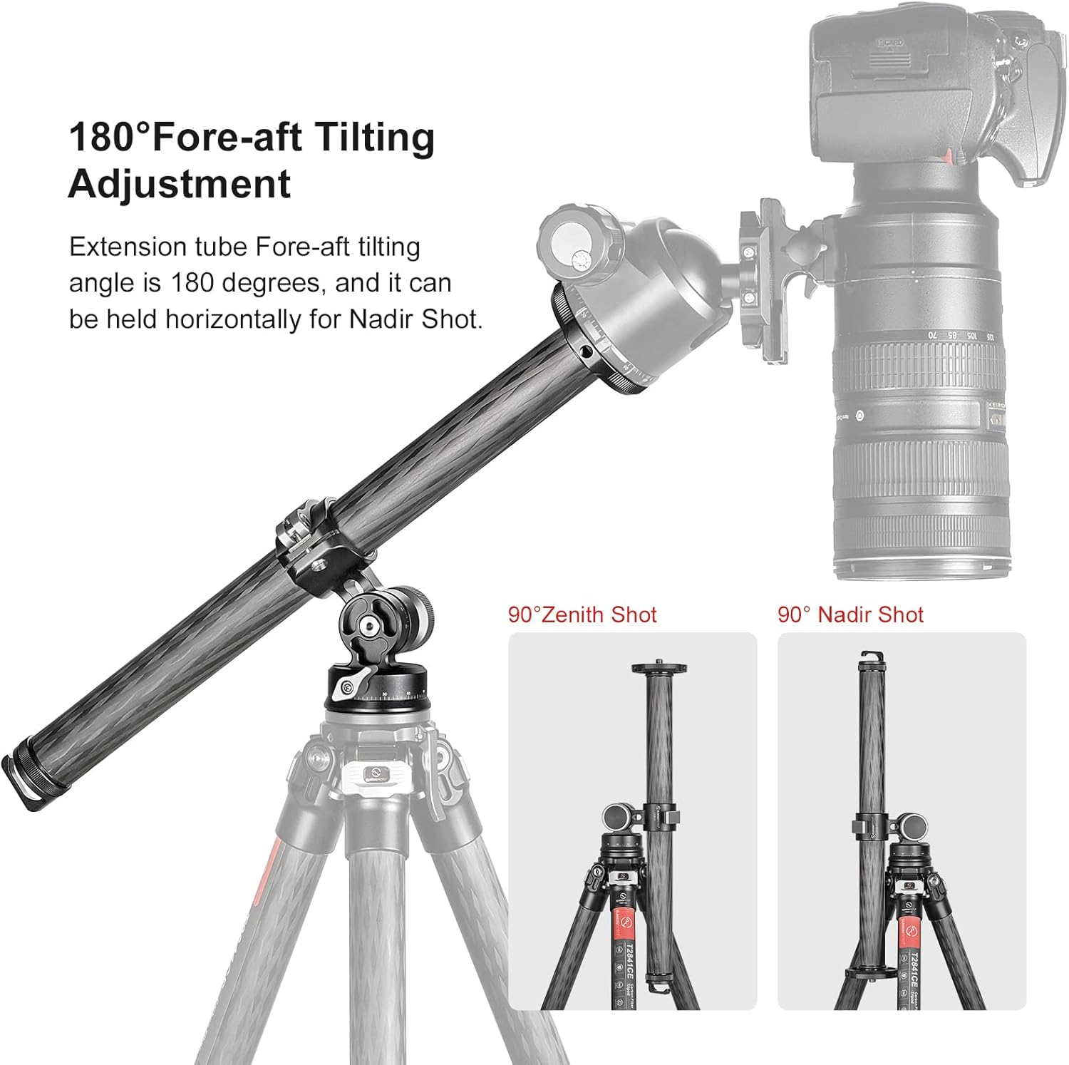 SUNWAYFOTO CCB-01 1.260 in trípode de carbono brazo superior con 2-Way Head Kit DSLR Overhead Mount para disparo horizontal
