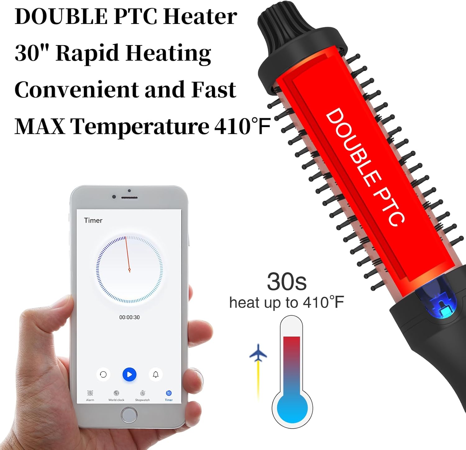 Cepillo térmico de 1.25 pulgadas para crear rizos sueltos y de volumen, pantalla digital, 9 ajustes de calor, rizador iónico de turmalina de 1 14