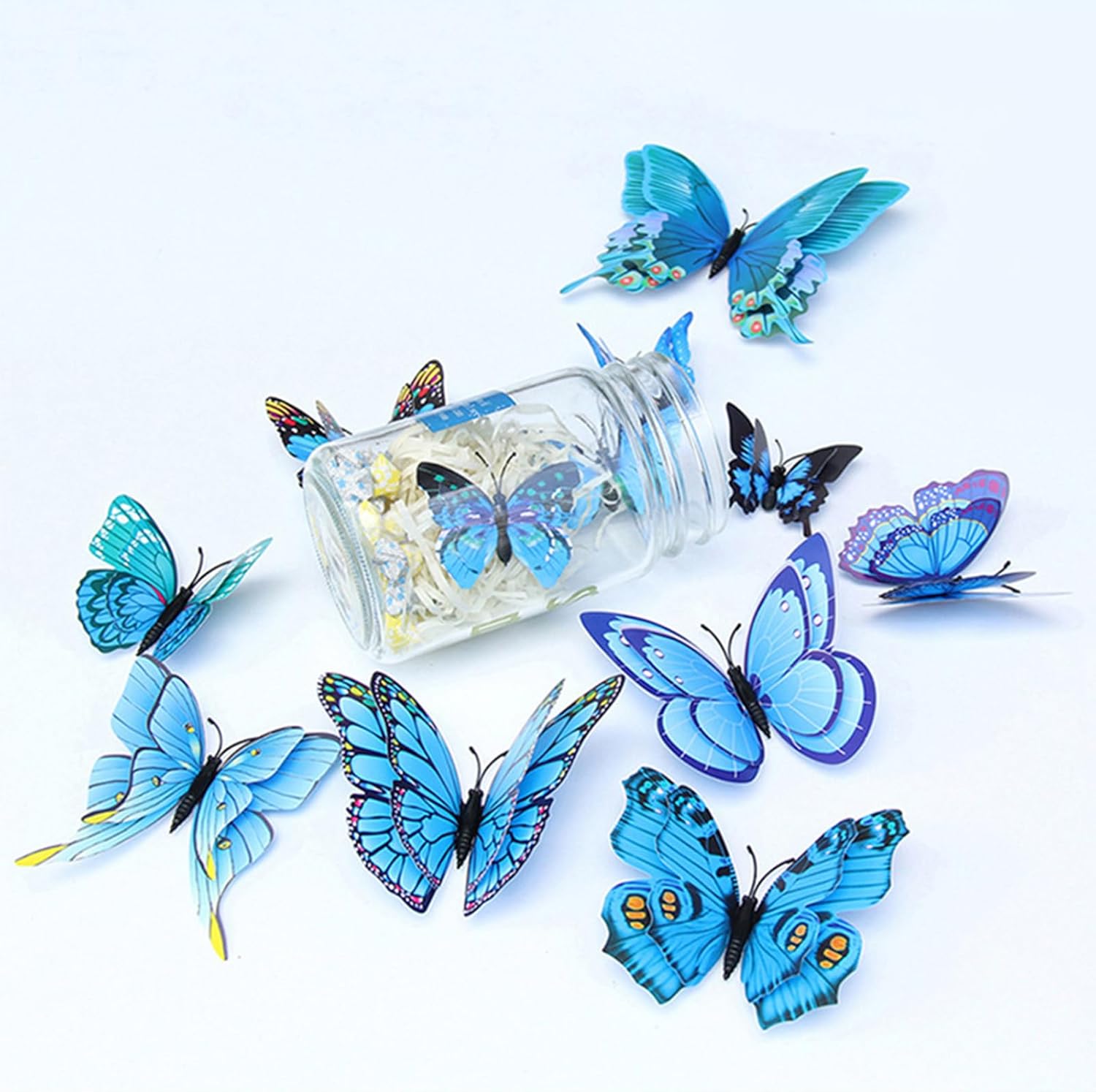 1224 calcomanías 3D tridimensionales de doble capa de simulación de mariposa de imitación autoadhesiva con pegamento para decoraciones de fiestas