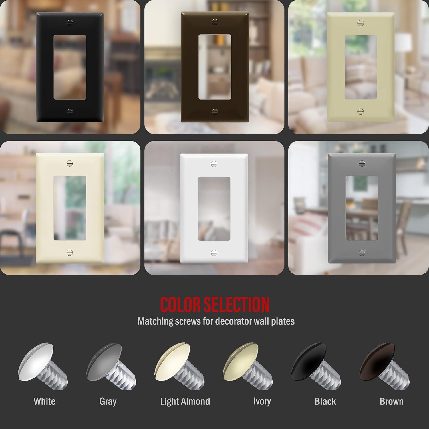 ENERLITES Tornillos de repuesto para placa de pared decorativa, tornillos de cabeza ovalada de 516 pulgadas de longitud, acabado brillante pintado,