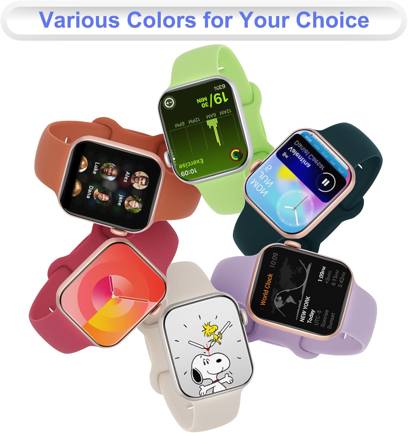DYKEISS Correas deportivas de silicona compatibles con Apple Watch Band 1.496 in 1.654 in 1.575 in 1.732 in 1.614 in 1.772 in 1.929 in, correa suave