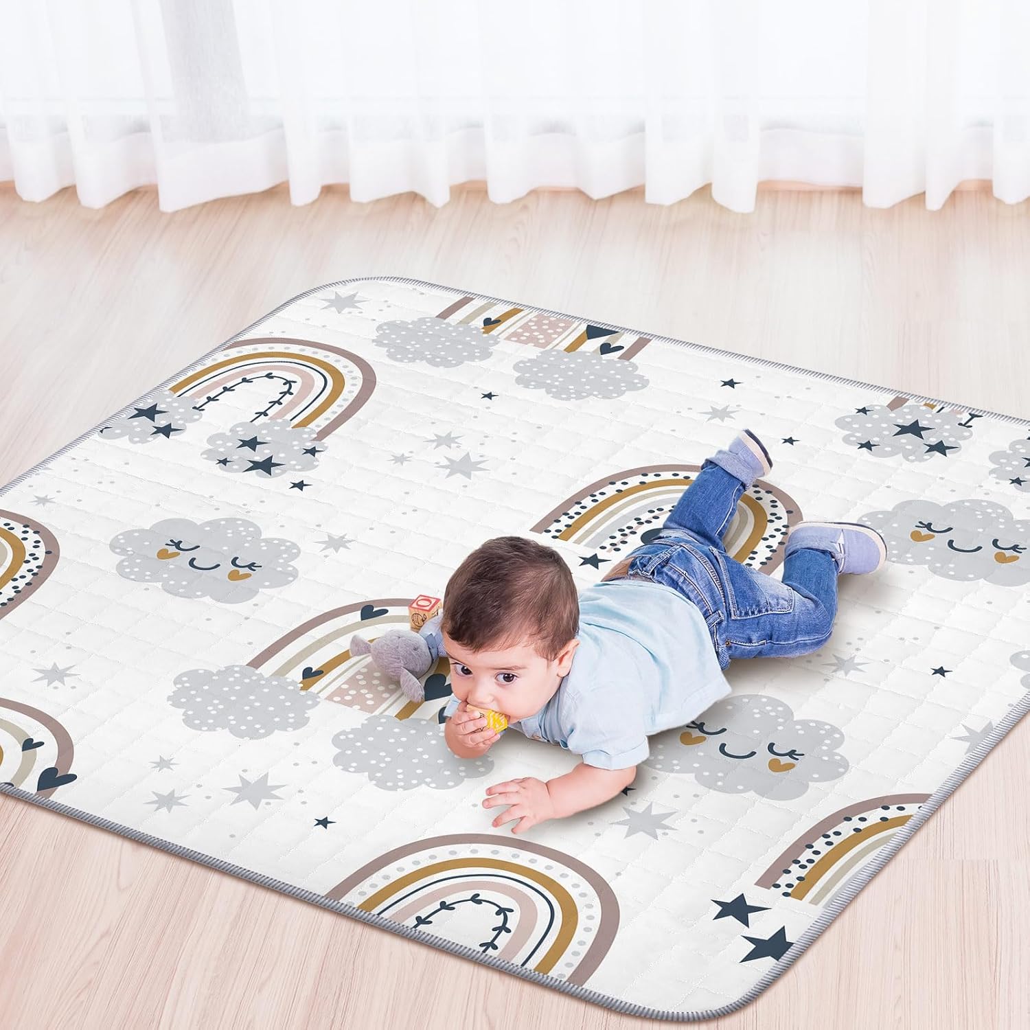 Tapete de juego portátil bohemio para bebé, 43 x 43 pulgadas, lavable, plegable, tapete de juego antideslizante para bebés, tapete de juego para