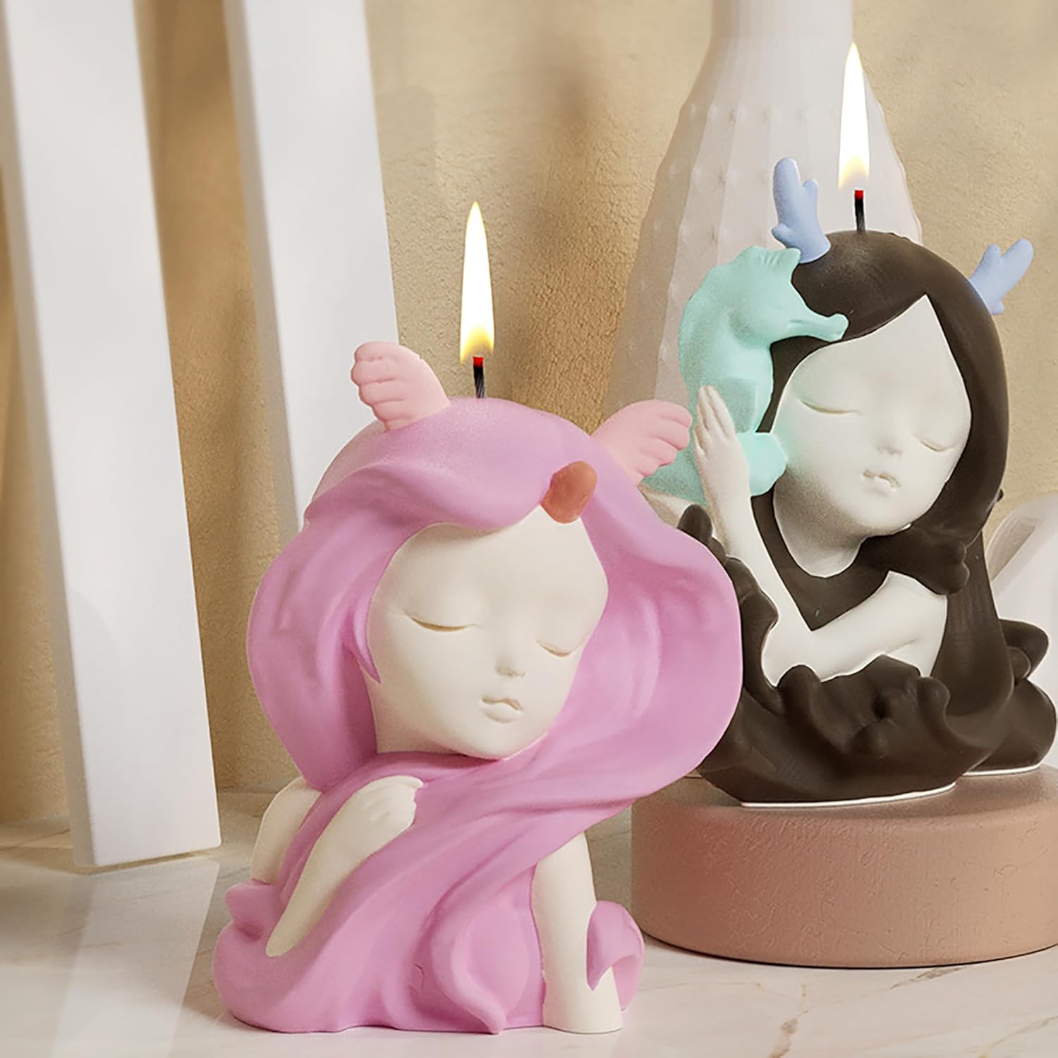 Molde de sirena de 3 piezas para dormir, molde de belleza para niña, moldes de fundición de resina hechos a mano para hacer velas de resina,