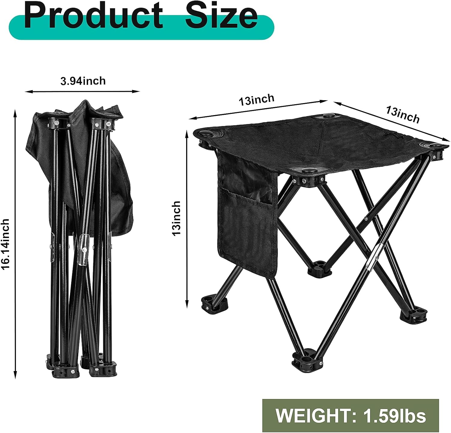ReeMoo Taburete de campamento, pequeño taburete plegable portátil con bolsillo lateral y bolsa de almacenamiento, fácil de plegar y almacenar,