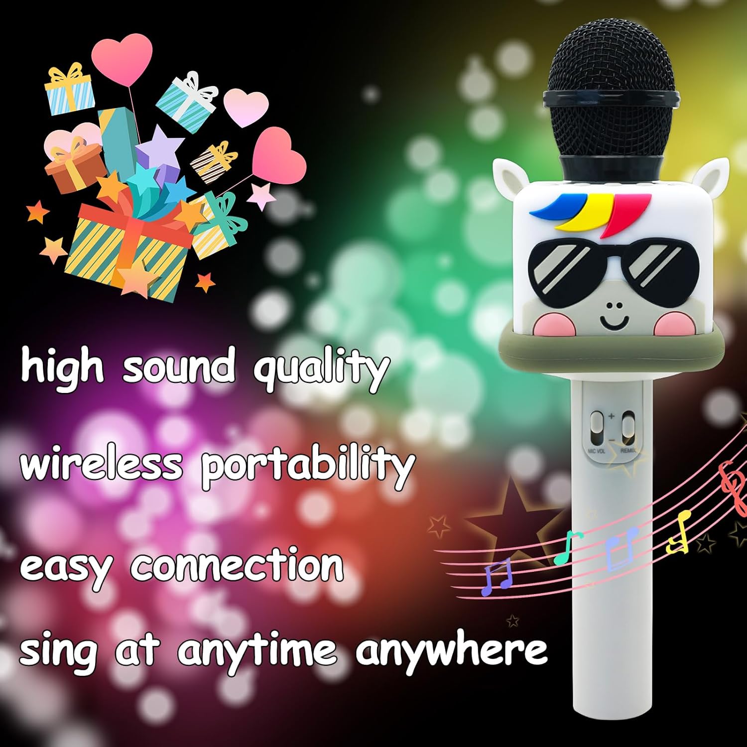 Micrófono de karaoke para niños y niñas, máquina de micrófono de juguete inalámbrico con 4 cambios de sonido, regalo de canto de mano, para Navidad,