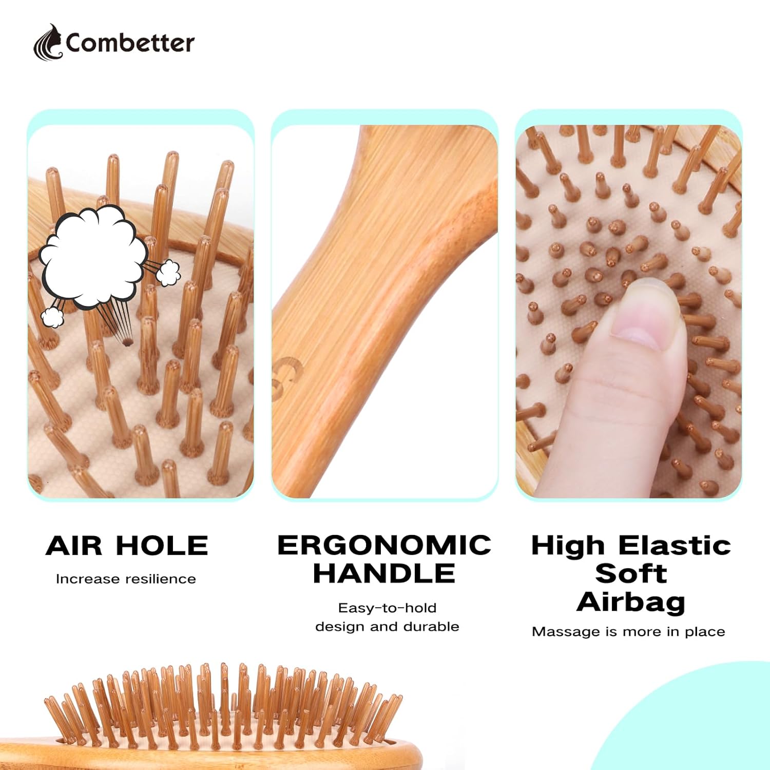 Cepillo de pelo de bambú, cepillo de paleta natural para suavizar y mejorar la textura del cabello, masaje calmante para mejorar la caspa, peine de