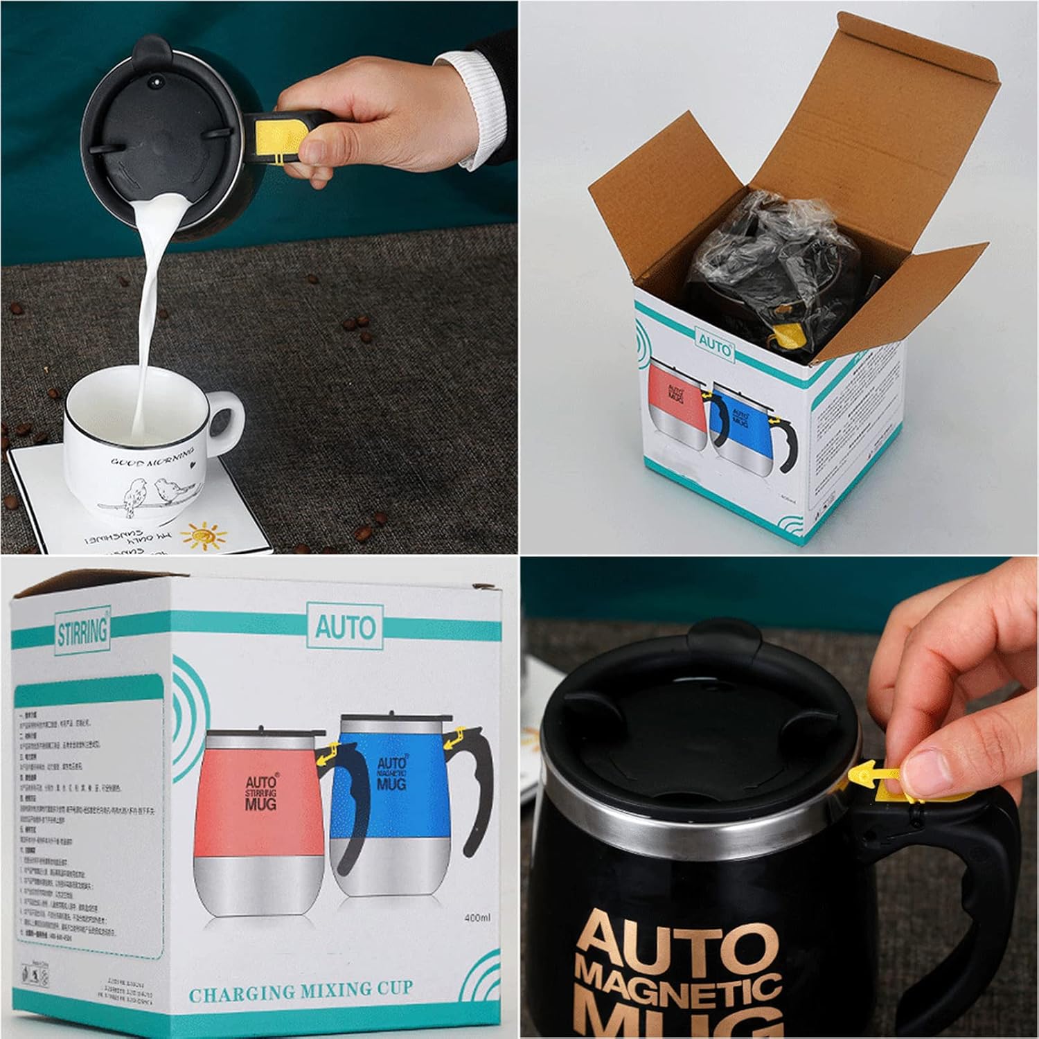 Taza de agitación automática recargable  Taza magnética de acero inoxidable de mezcla automática para bebidas instantáneas