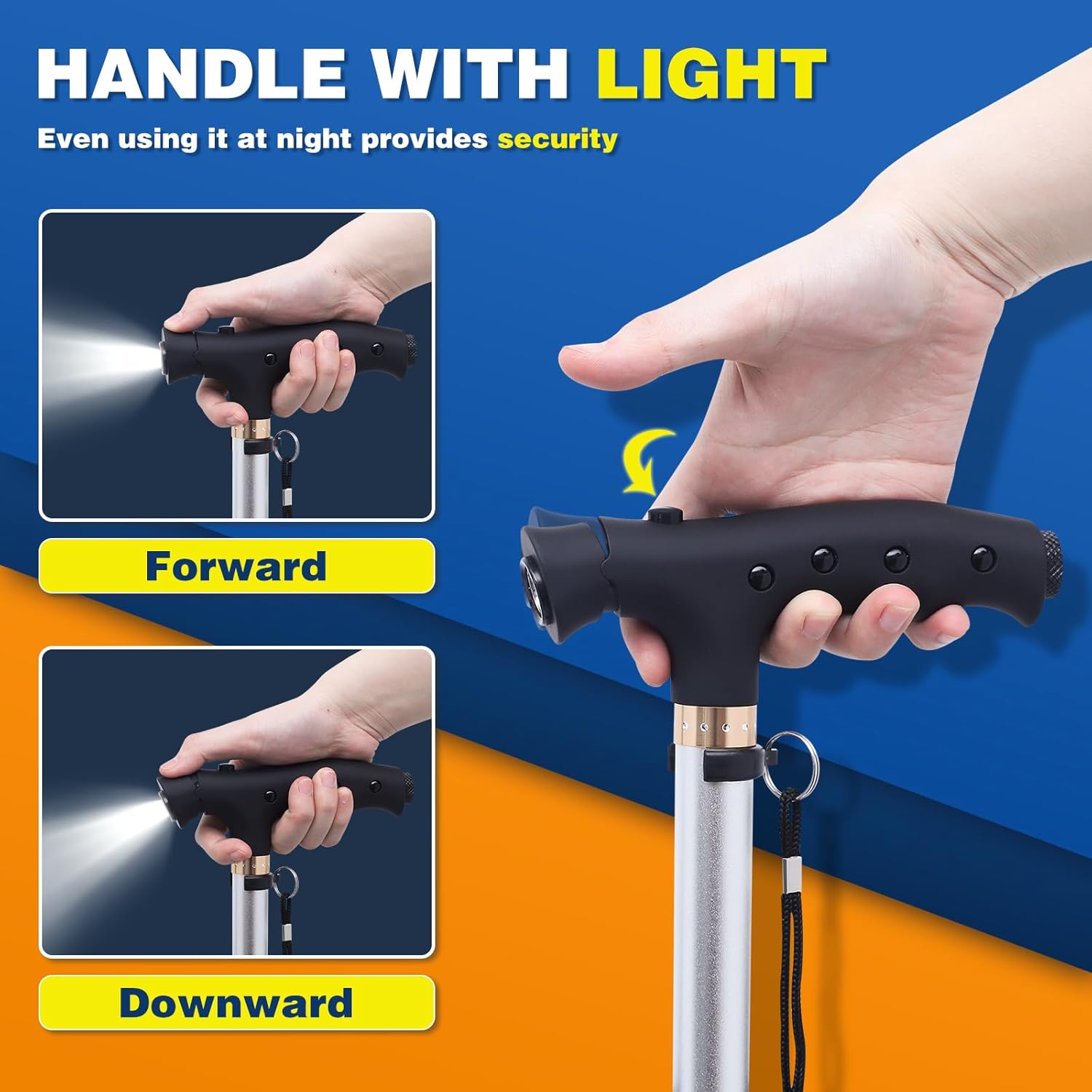 BigAlex Bastón para caminar con asiento, asiento ligero con LED para personas mayores, silla plegable ajustable para mujeres con 4 patas