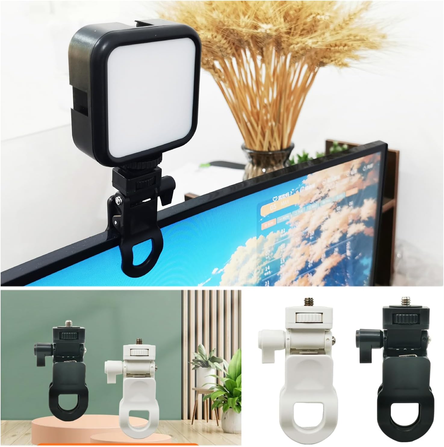 ThtRht Paquete de 2 soportes para cámara de monitor, pantalla LCD, soporte de flash de luz de llenado superior, soporte para cámara web con conector