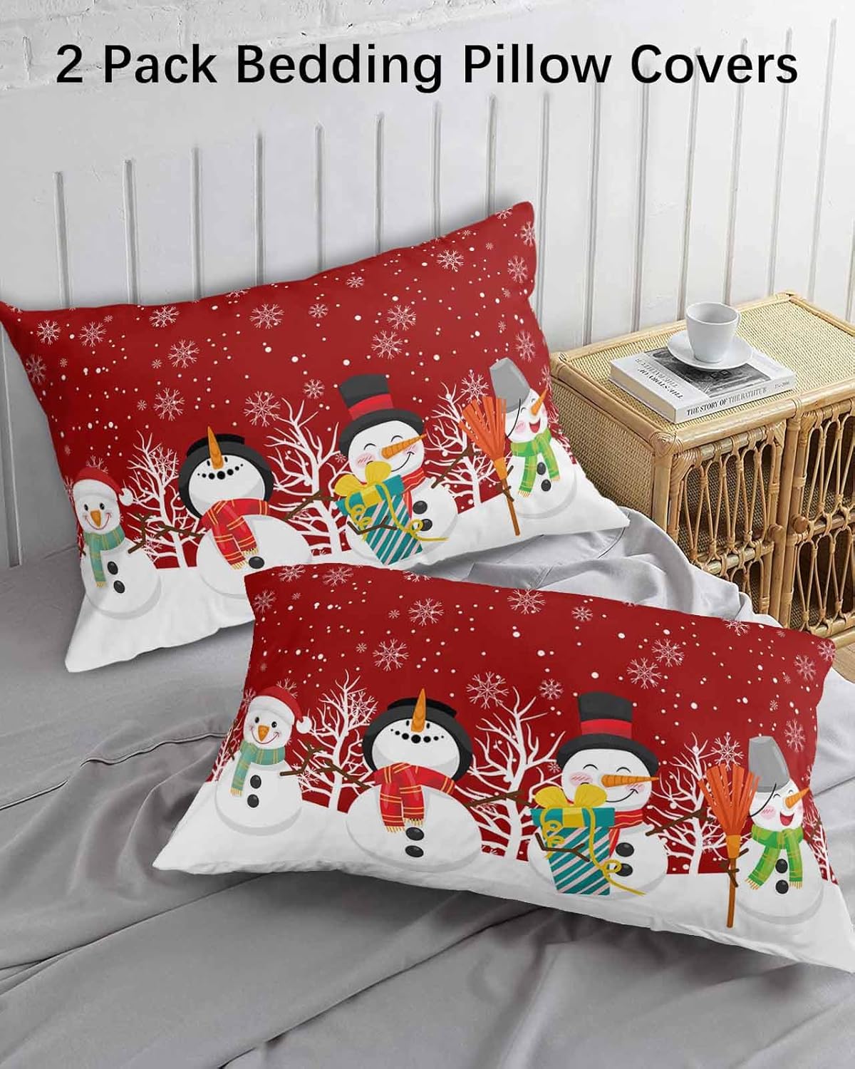 Fundas de almohada de tamaño estándar de muñeco de nieve navideño, 2 paquetes de fundas de almohada suaves decorativas para sofá de cuerpo largo