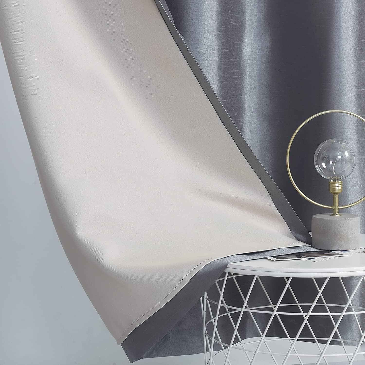 GYROHOME Cortinas opacas de seda sintética para oscurecer la habitación (forro beige) Cortinas lisas para tratamiento de ventanas para dormitorio,