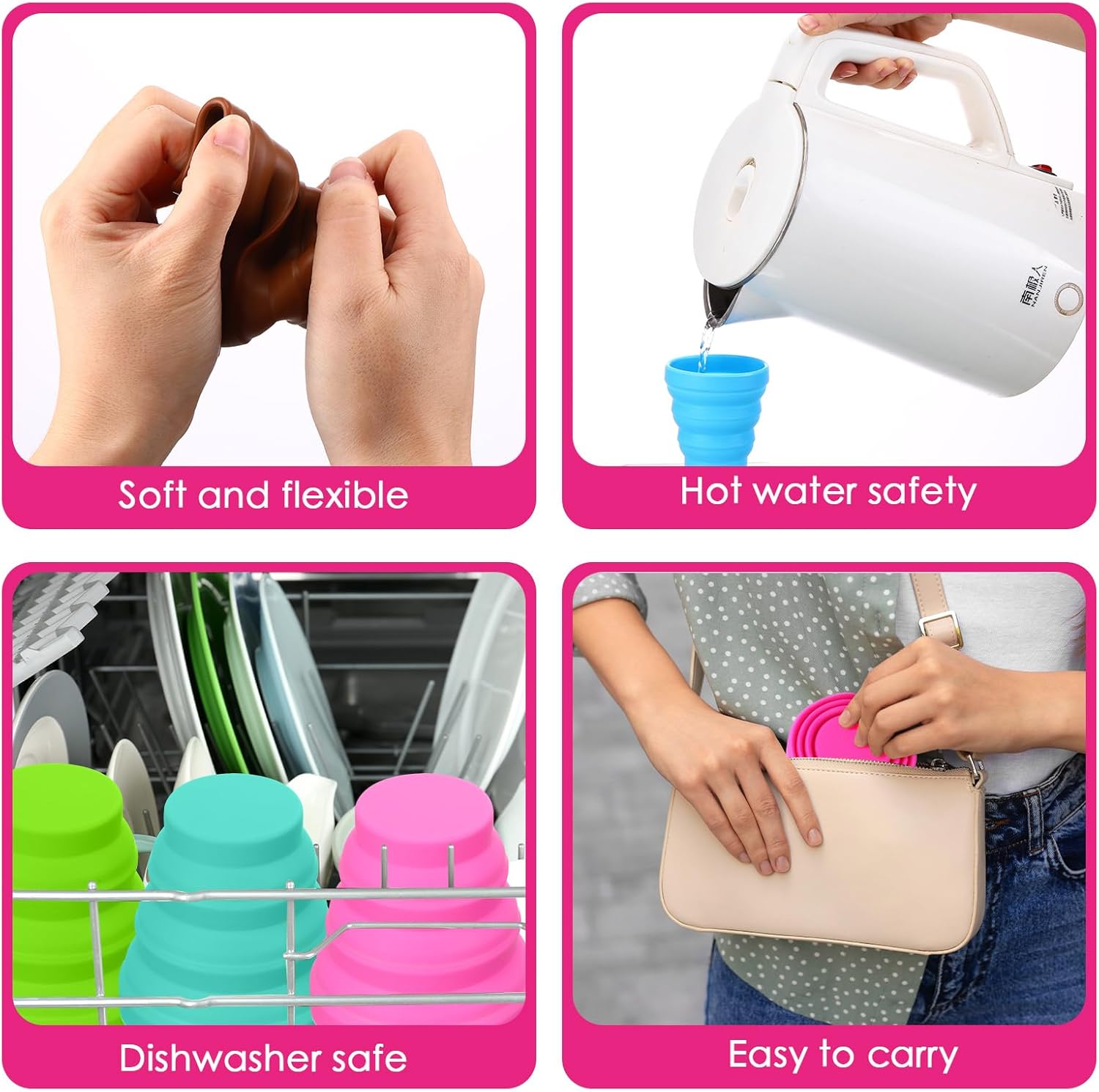 Umigy 24 vasos plegables de silicona para viajes, portátil, coloridos, reutilizables, plegables, expandibles, para niños, viajes, senderismo, 12