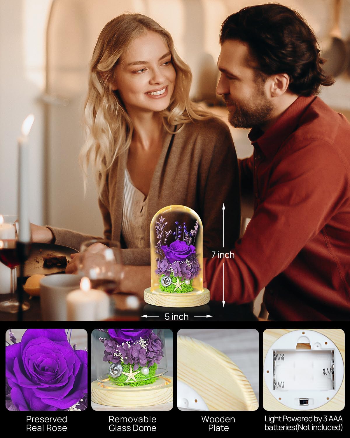 Flores de rosas preservadas, regalos de rosas de la Bella y la Bestia para mujeres, regalos de rosas eternas para ella, regalo de rosa de cristal