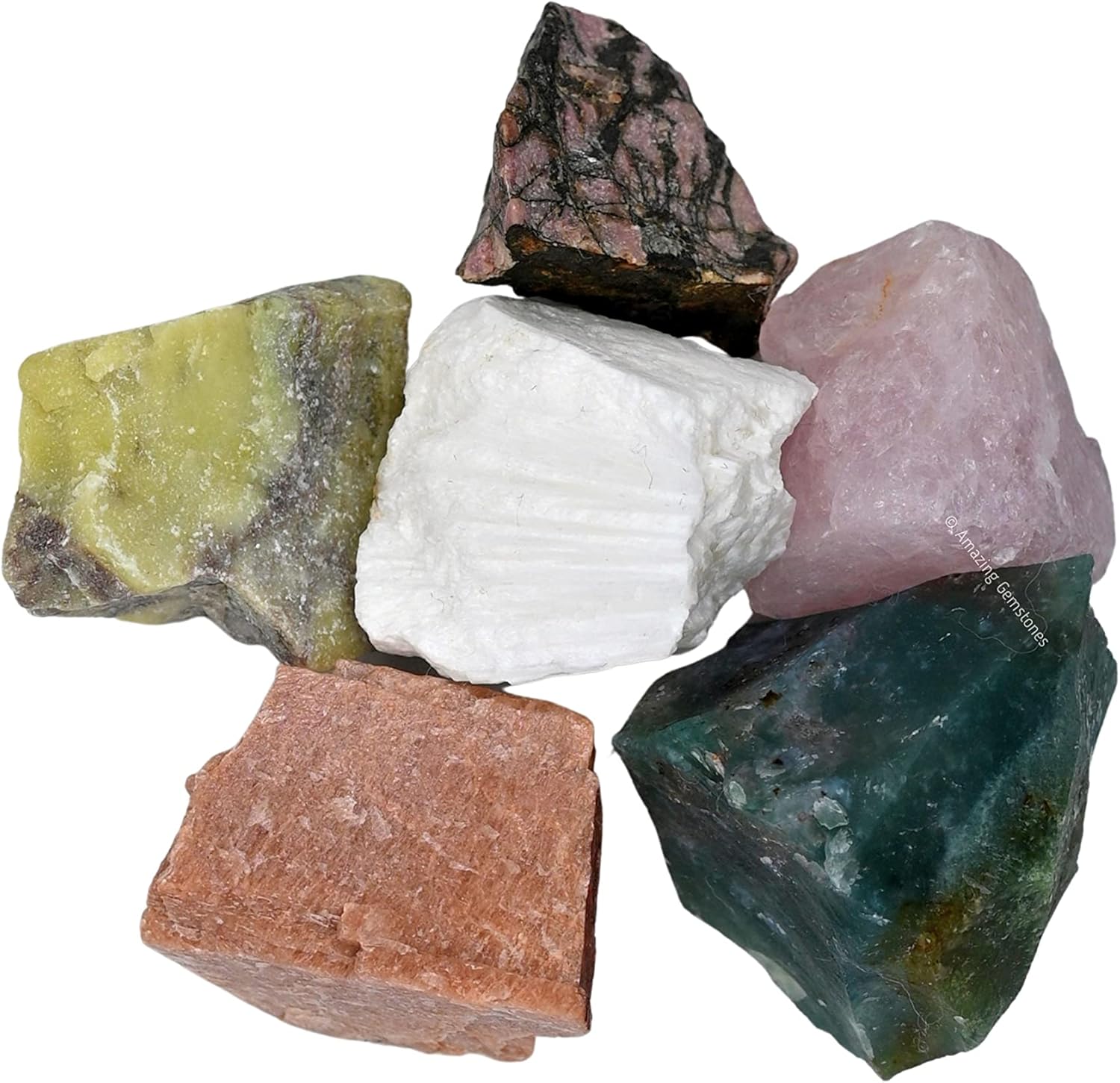 Cristales para manifestación de amor, juego de 6 cristales curativos de cuarzo rosa, rodonita, piedra lunar melocotón, serpentina, escolecita y
