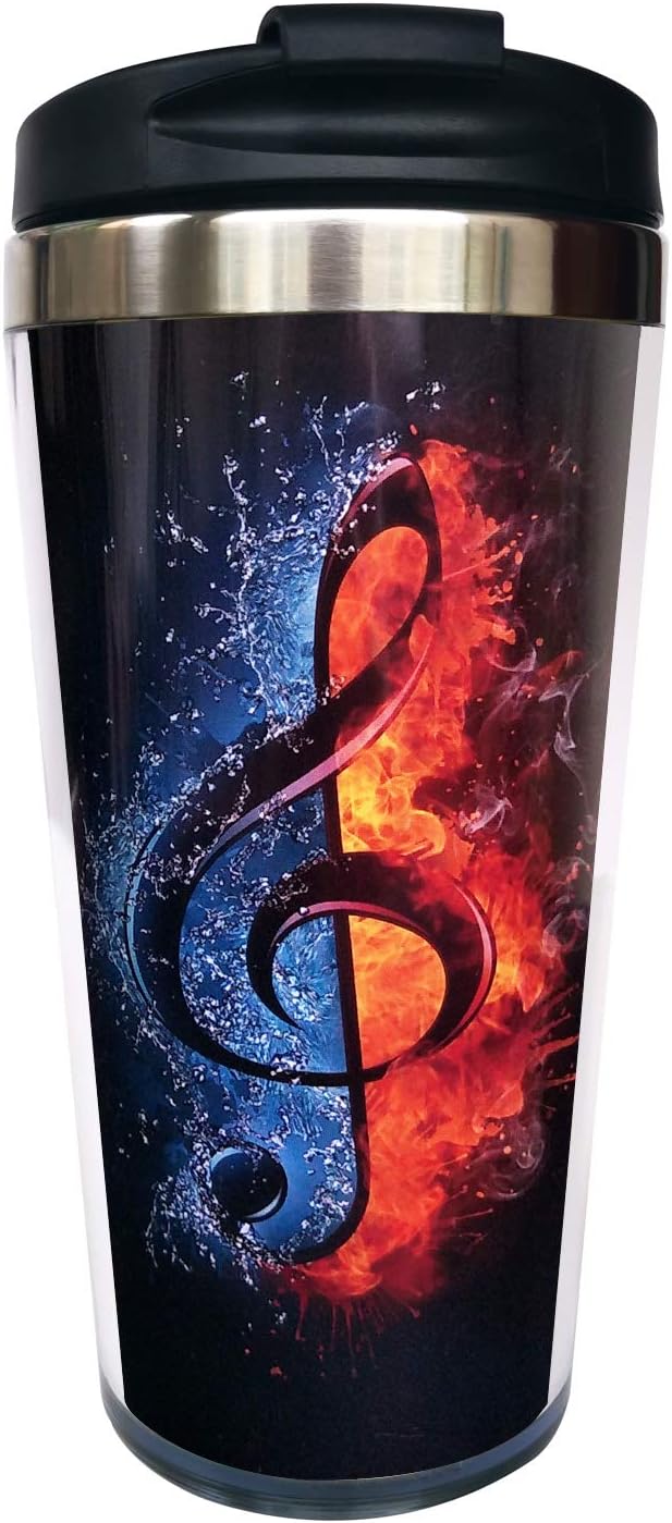 CUAJH Taza de café de viaje con diseño de notas musicales, vaso aislado con envoltura y tapa, forro inoxidable para mujeres y hombres, cumpleaños,