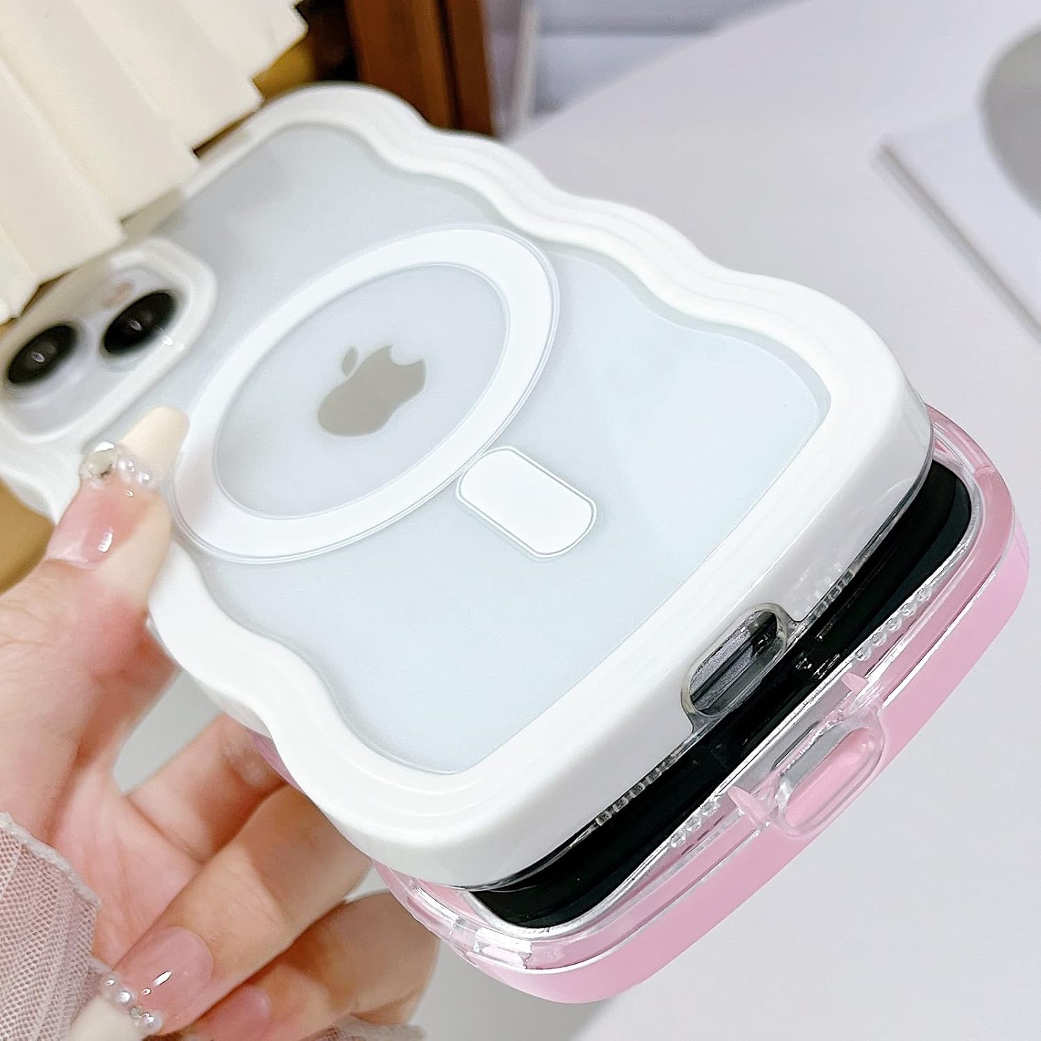 Magsafe – Funda compatible con iPhone 15 Plus, diseño ondulado, lindo marco de colores dulces, a prueba de golpes para iPhone 15 Plus, funda de