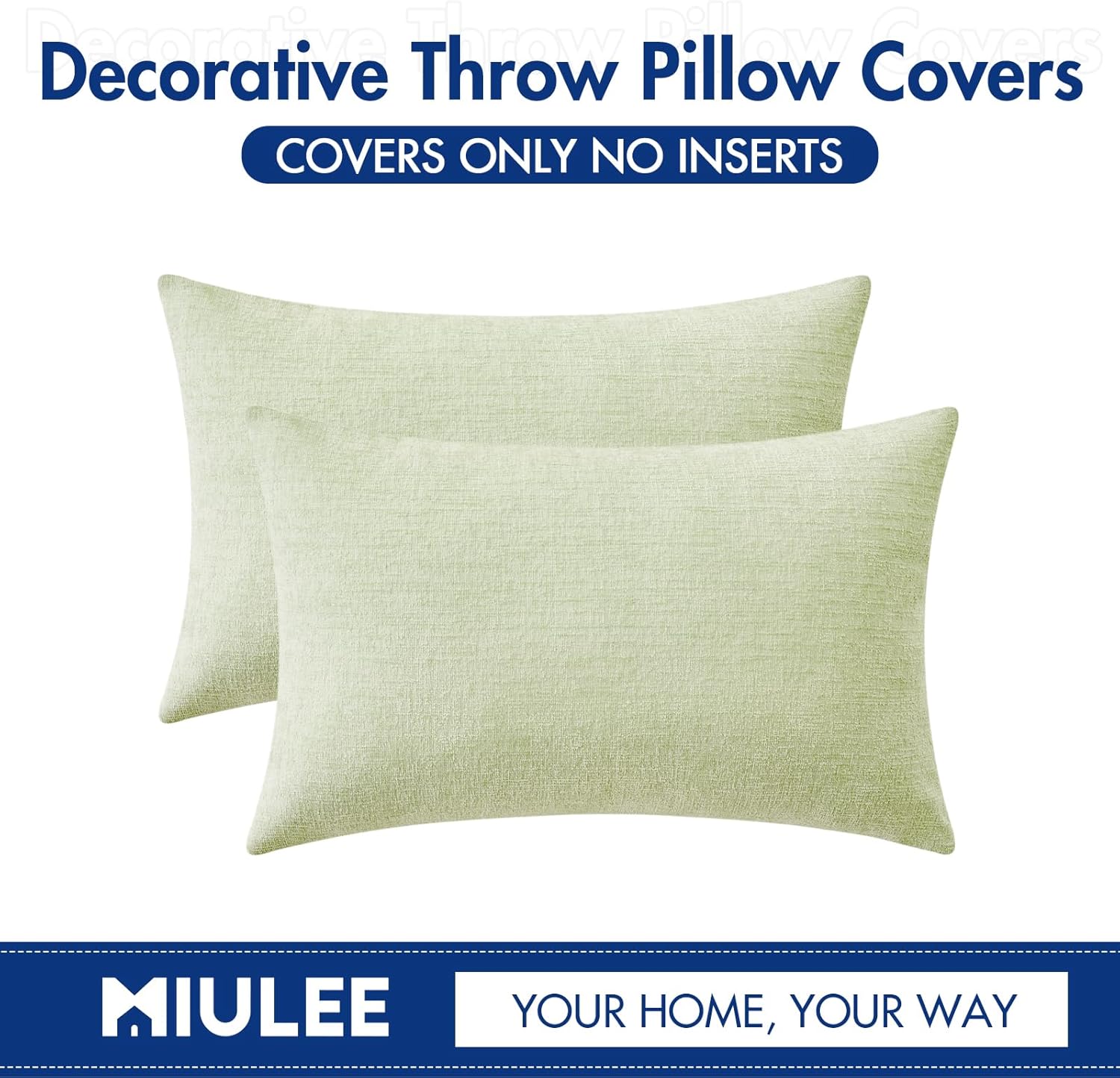 MIULEE Paquete de 2 fundas de almohada de felpilla suave de color verde claro primaveral de 12 x 20 pulgadas, fundas de almohada teñidas sólidas