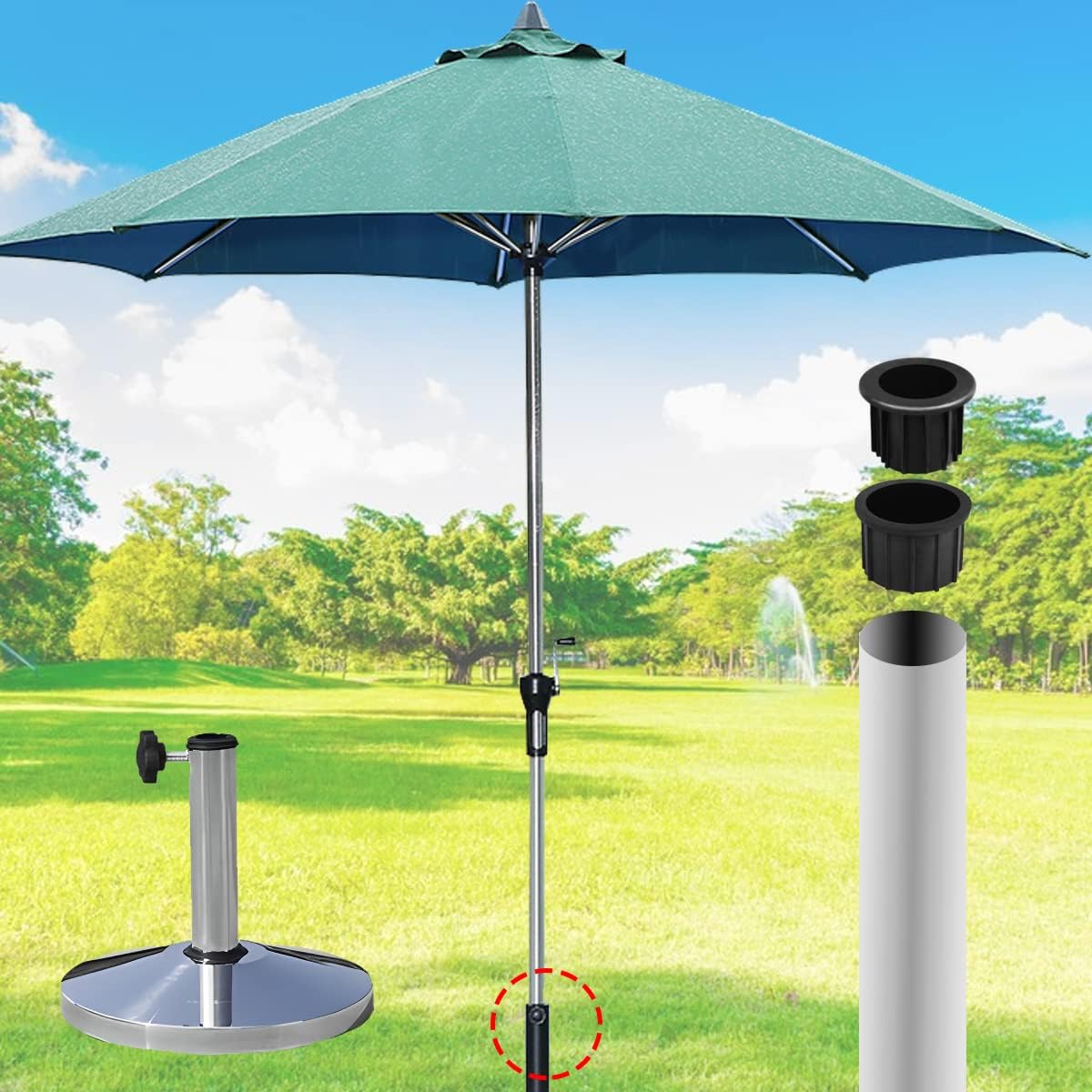 Paraguas de patio base de sombrilla soporte agujero anillo tapa tapa inserto con botones de ajuste traje para diámetro 2 pulgadas poste de paraguas