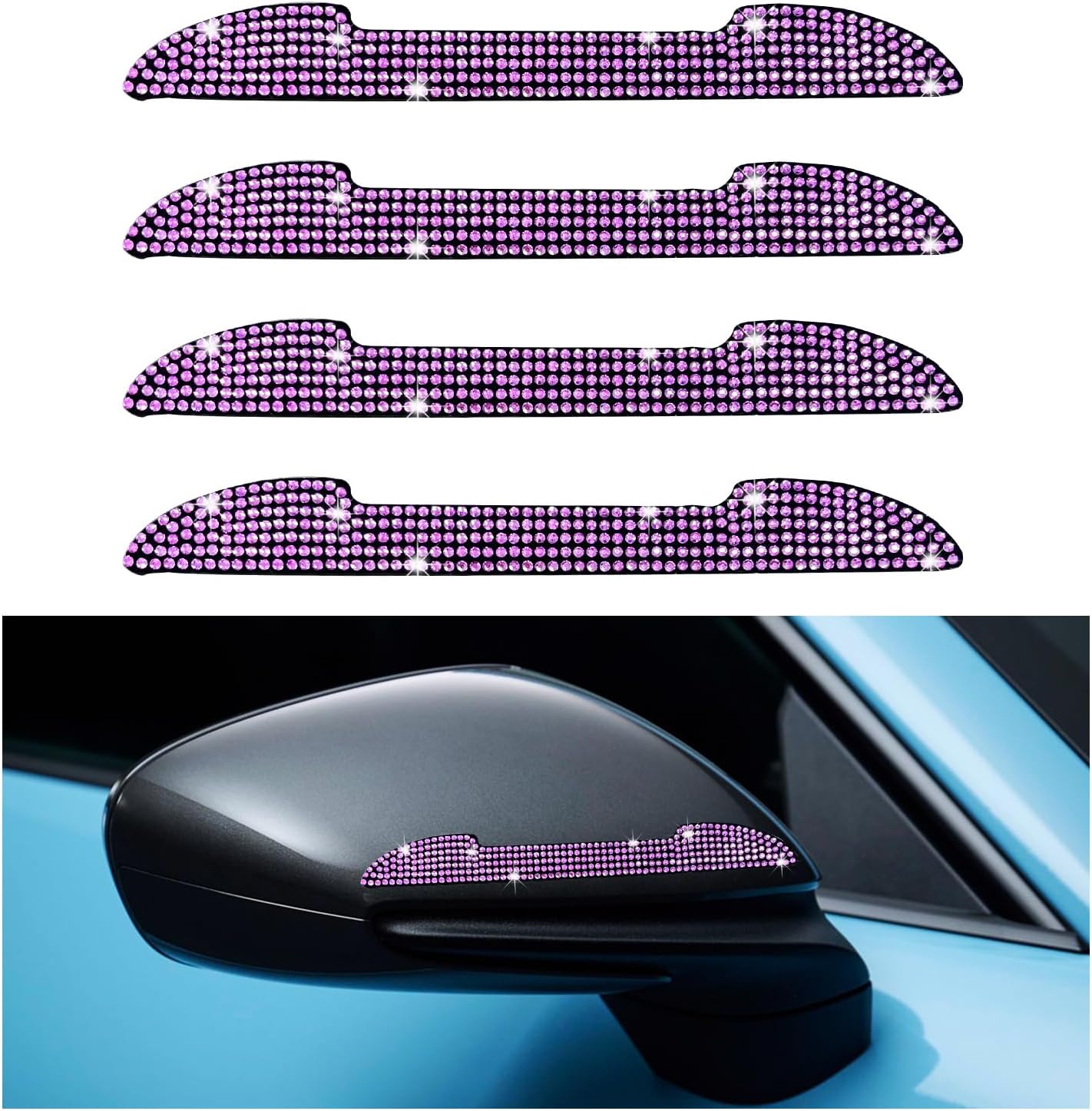 4 protectores de arañazos para manija de puerta de automóvil, tira anticolisión con diamantes de imitación automáticos, protector de borde para