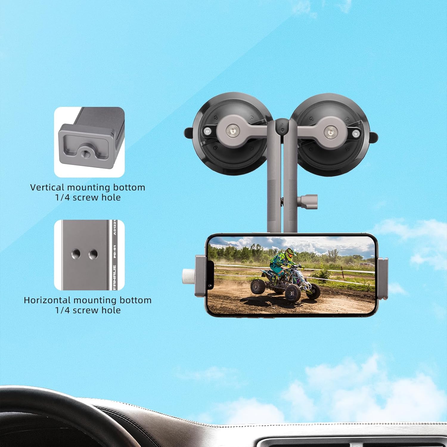 FANAUE Soporte para tablet de automóvil con cabeza esférica, diseño ligero, soporte giratorio para iPad de automóvil, escritorio, vehículos