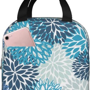 Bolsa de almuerzo con flores de crisantemo, color azul marino, compacta, reutilizable, contenedor para mujeres, hombres, escuela, oficina, trabajo, Bolsa de almuerzo con flores de crisantemo, color azul marino, compacta, reutilizable, contenedor para mujeres, hombres, escuela, oficina, trabajo,