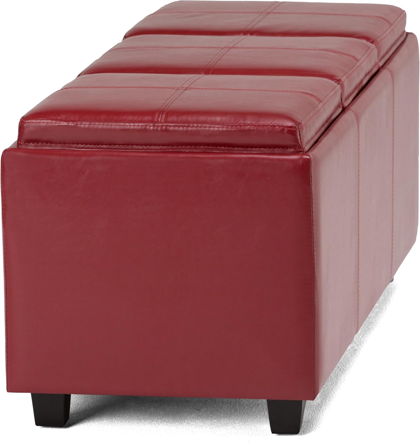 Otomana rectangular de Simpli Home de piel sintética para almacenamiento con 3 bandejas, Avalon, Madera