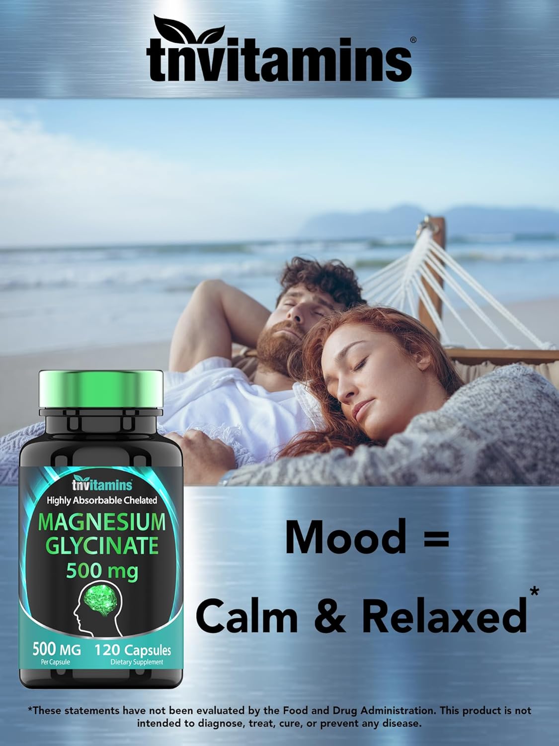 Glicinato de magnesio 500 mg por cápsula  120 unidades  Suministro de 4 meses  Suplemento de magnesio quelado puro para dormir, calma, nervios,