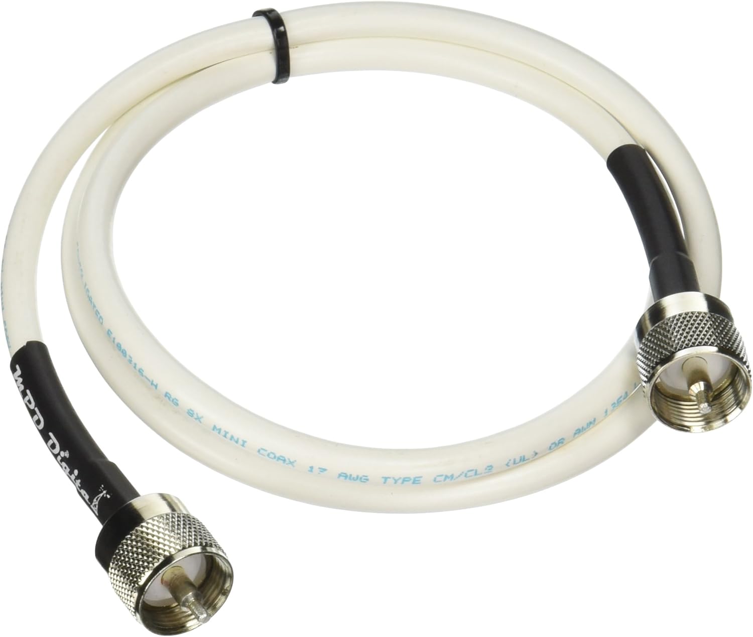 MPD Digital RG8x-W-PL259-4ft Cable de antena VHF RF CB y AIS Mini-8 puente coaxial Teflon plateado PL-259 4′
