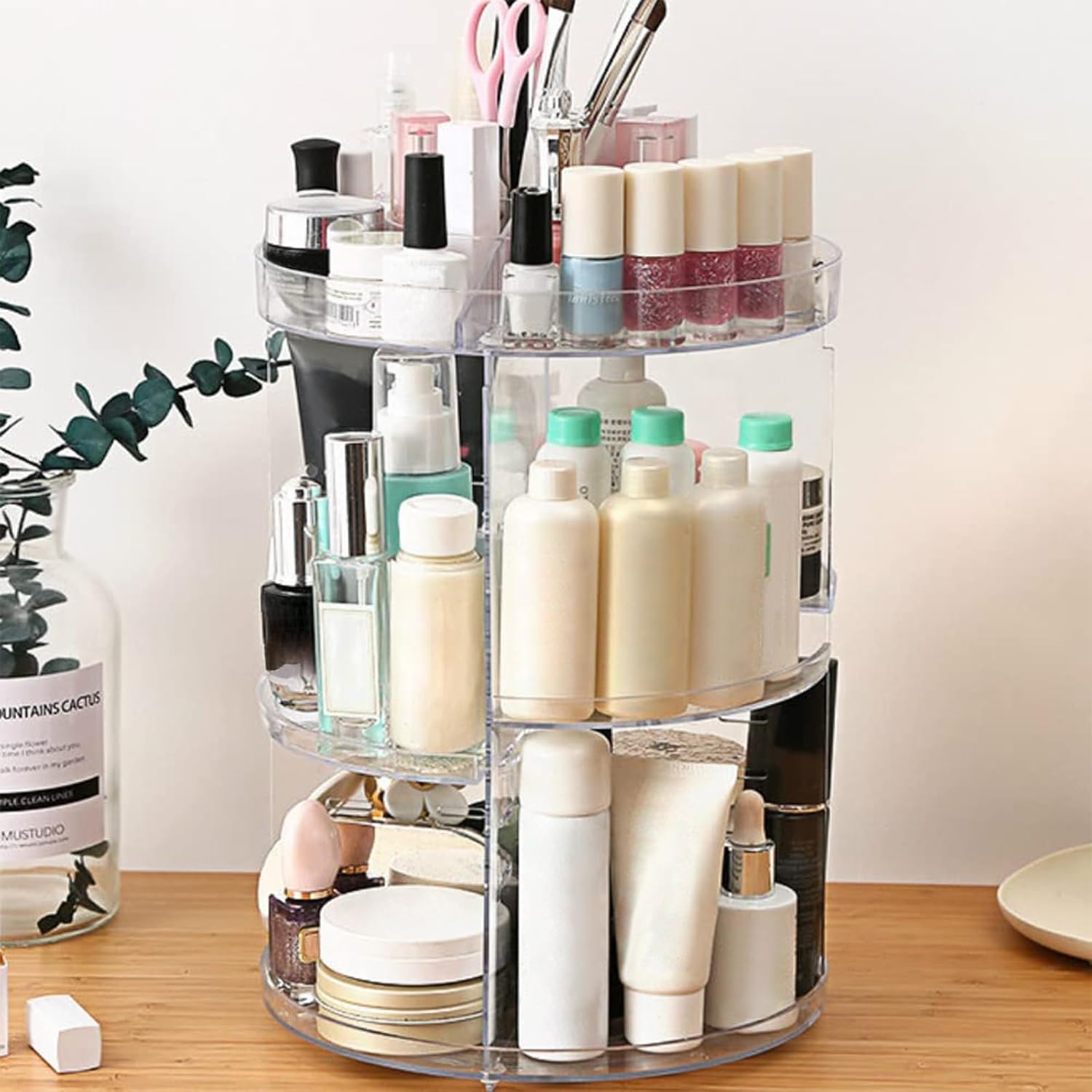 SUNFICON Organizador de maquillaje giratorio con rotación de 360 grados, 50 calcomanías brillantes de Navidad, 500 calcomanías de Navidad doradas