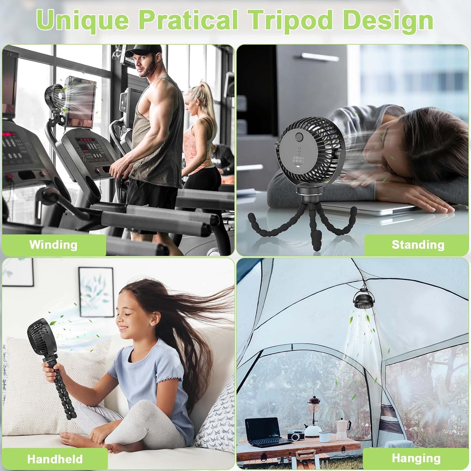 VASG Ventilador de cochecito a pilas, mini ventilador de mano con clip con trípode flexible, ventilador de bebé alimentado por batería, ventilador
