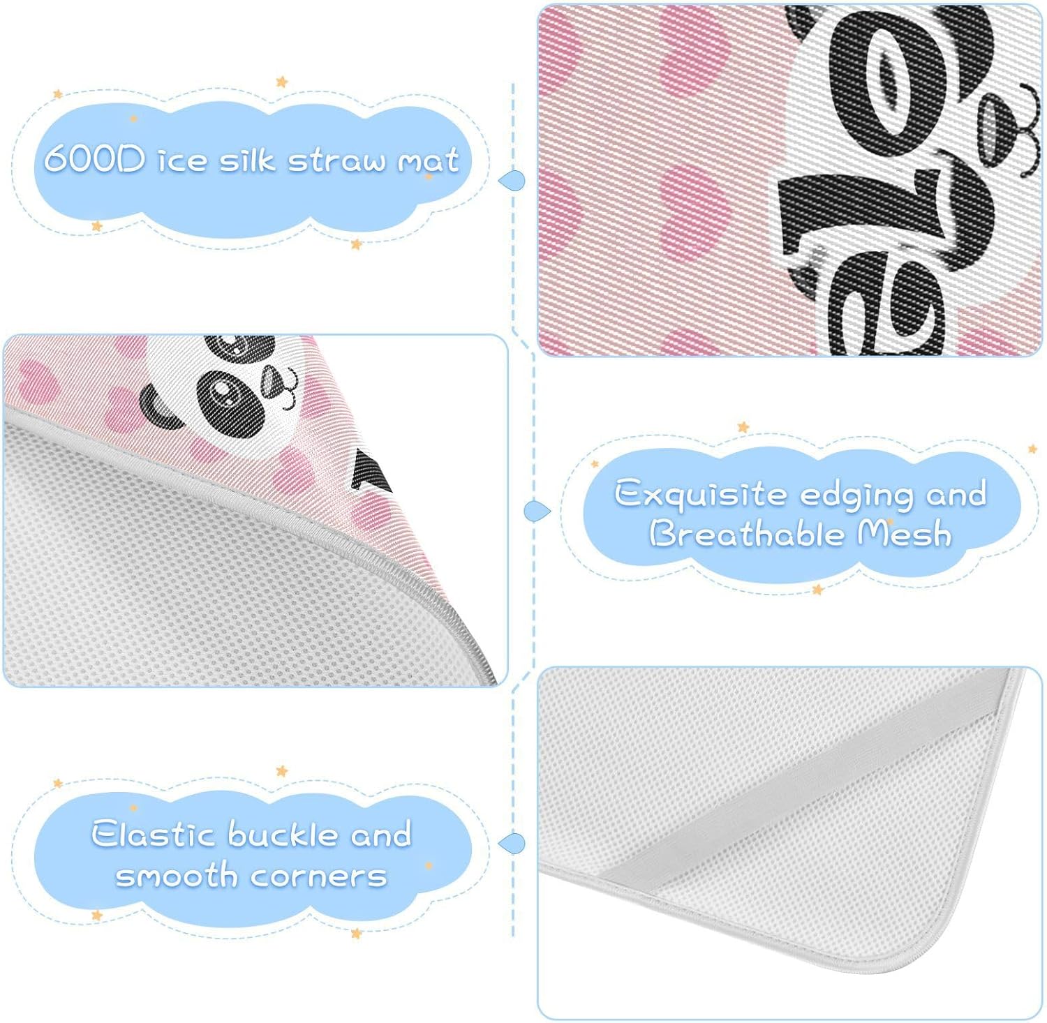 Custom Cute Cartoon Panda Pink Crib Mattress Protector Pad for Boys Girls Baby Ice Silk Mat Bed Pack and Play Sheets Cooling Mattress Topper for