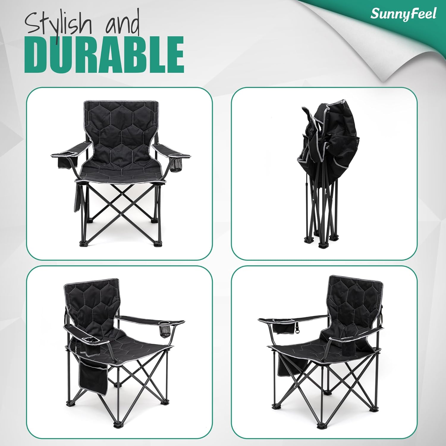 SUNNYFEEL Silla de campamento extragrande XL, sillas de campamento plegables para adultos, resistente, grande, alta, 500 libras, silla de césped