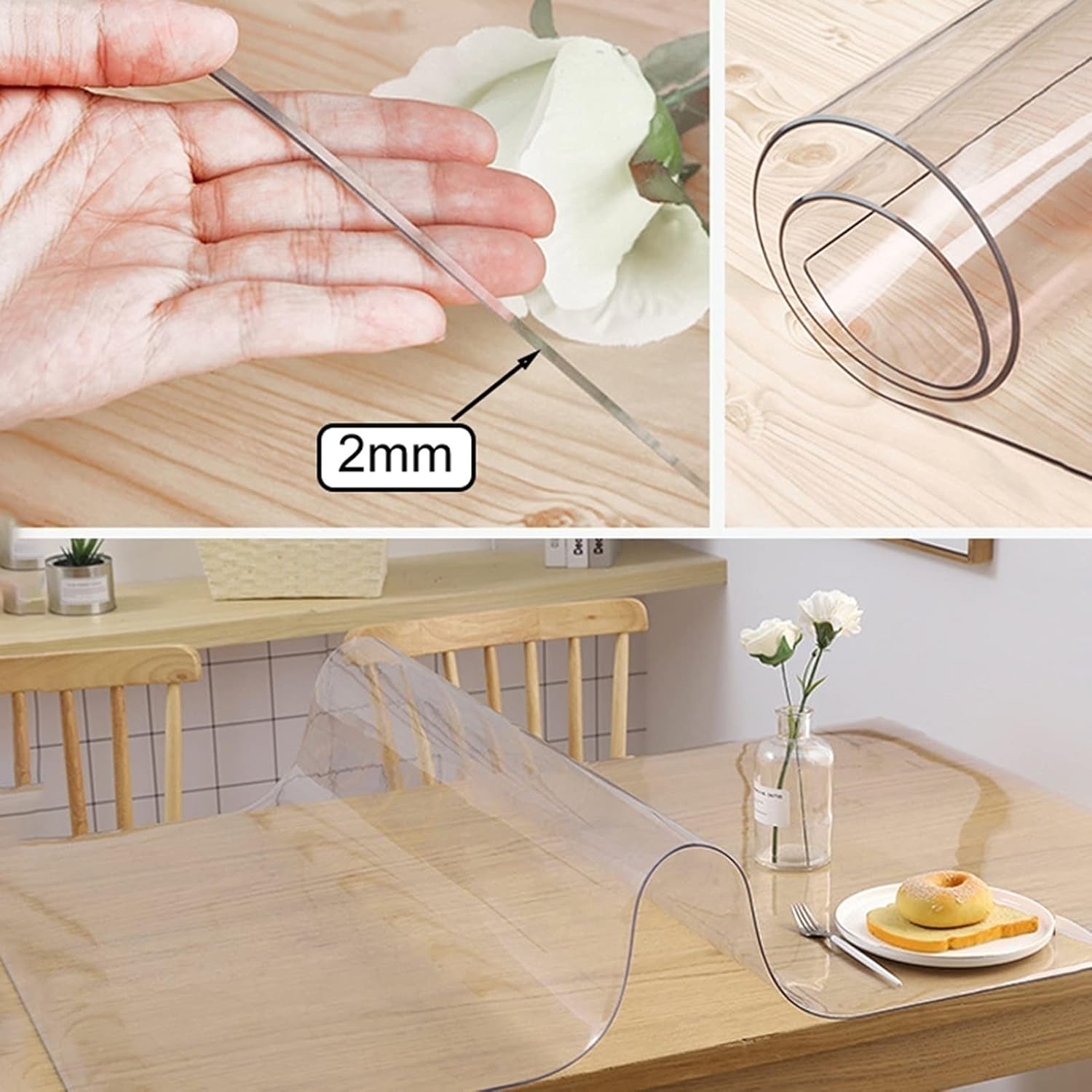 Mantel de PVC transparente anti-caliente, protector de mesa rectangular impermeable, rollo de plástico de vinilo para el hogar, comedor, mesa de