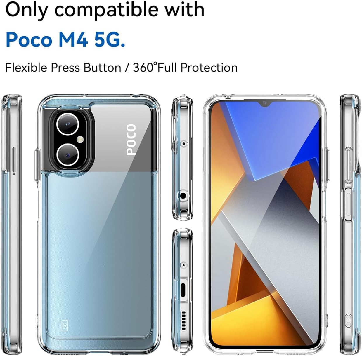 GTBDEKI Funda transparente para Poco M5 4G, Poco M4 5G 22071219CG funda con protector de pantalla, antiarañazos, a prueba de golpes, de