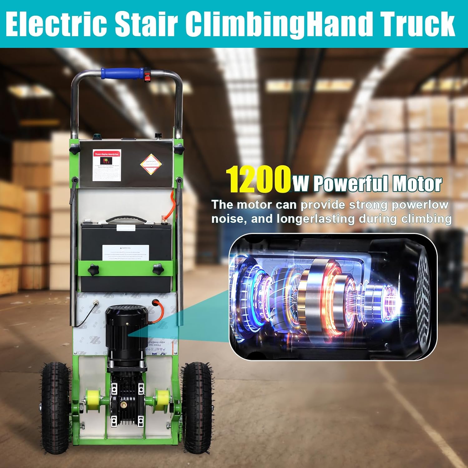 Carrito de mano eléctrico para escaleras, carrito de mano para mudanza, carga máxima de 880 libras, resistente, 1200 W, con motor de 1200 W, con