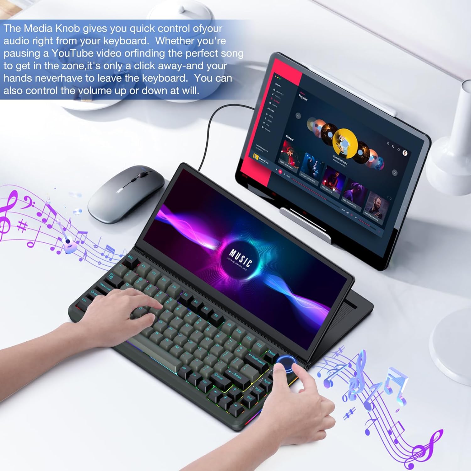 Kwumsy K3 – Teclado mecánico externo con pantalla táctil de 13 pulgadas, 82 teclas, plegable, de 0 a 90 grados, portátil, USB, con cable RGB,