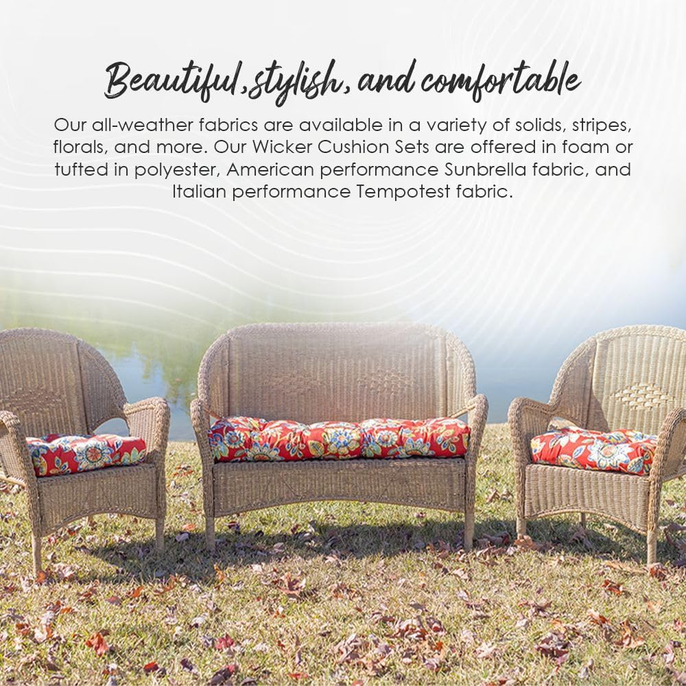 RSH Décor Juego de 3 piezas de sofá de mimbre copetudo y cojín para silla  Tela Sunbrella para interiores y exteriores  Reversible  1 sofá biplaza