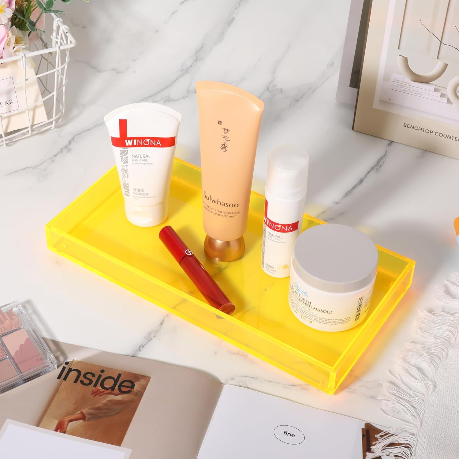 Bandeja de tocador de acrílico, bandeja decorativa para baño, perfume, joyería, bandeja de maquillaje para aparadores, organizador de escritorio