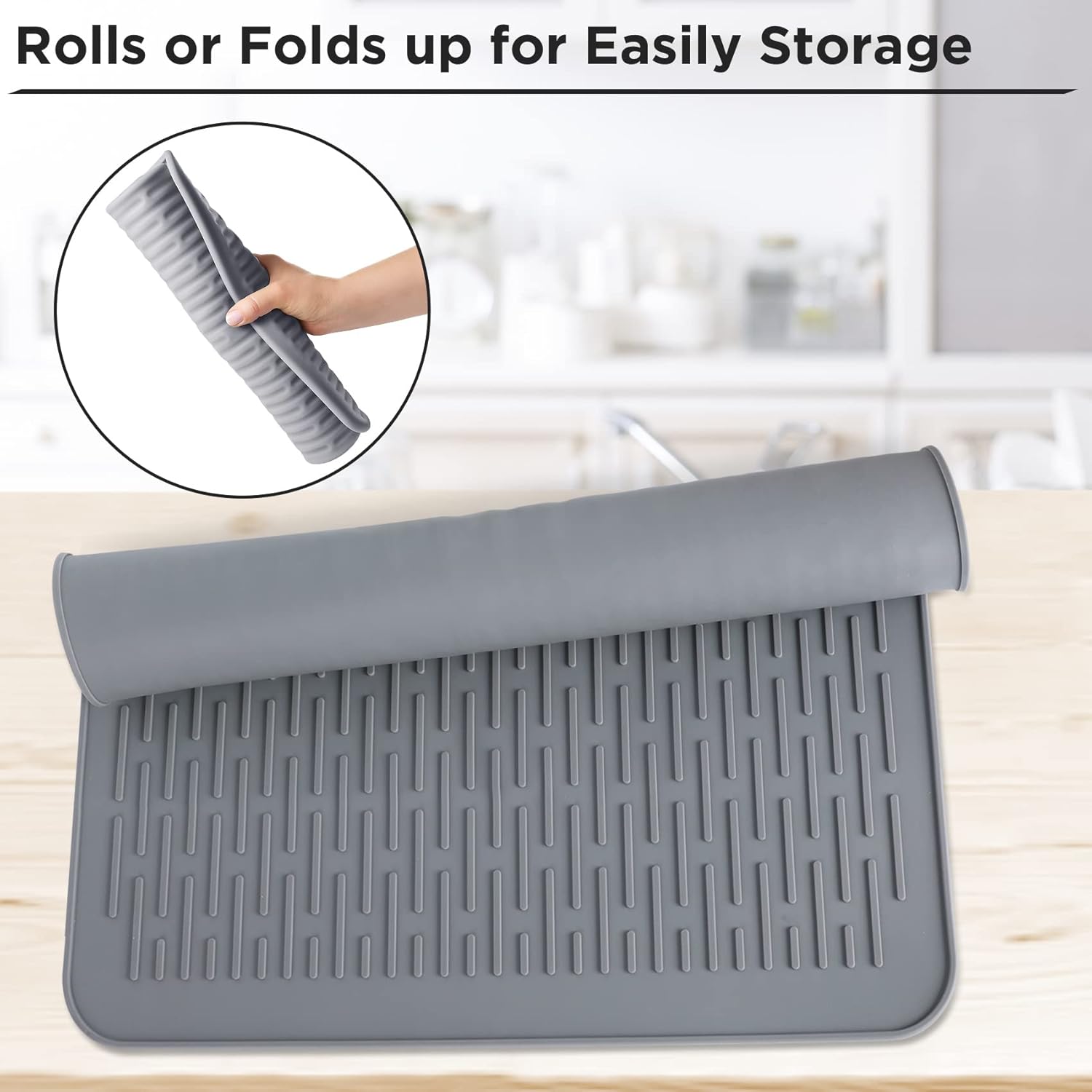 Tapete de secado de silicona, 18 x 16 pulgadas, tapete escurridor de platos grande para encimera de cocina, soporte para ollas calientes resistente