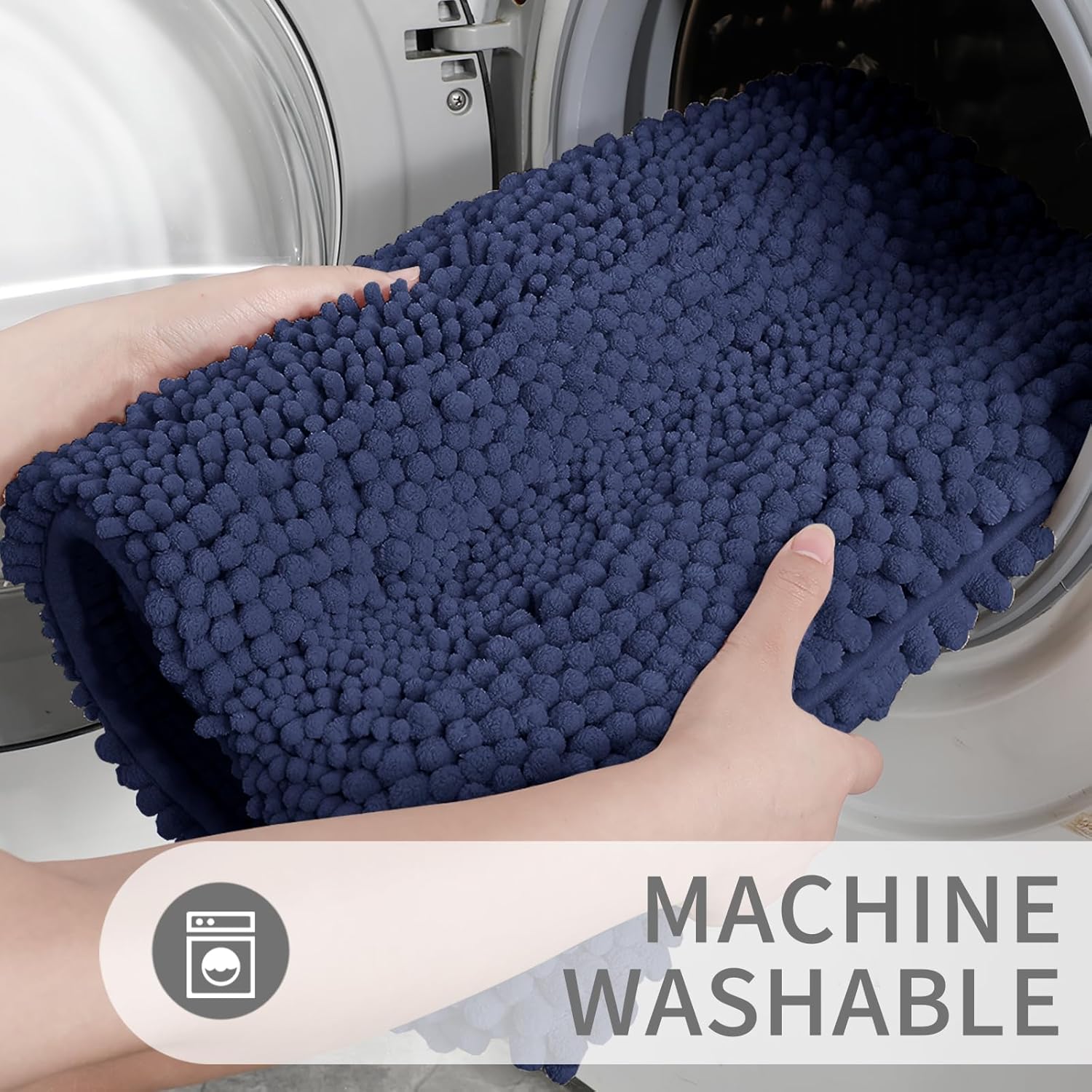 Yimobra Tapete de baño de felpilla a rayas, lujoso, extra grueso y suave, esponjoso, absorbente, antideslizante, lavable a máquina, tapetes de baño