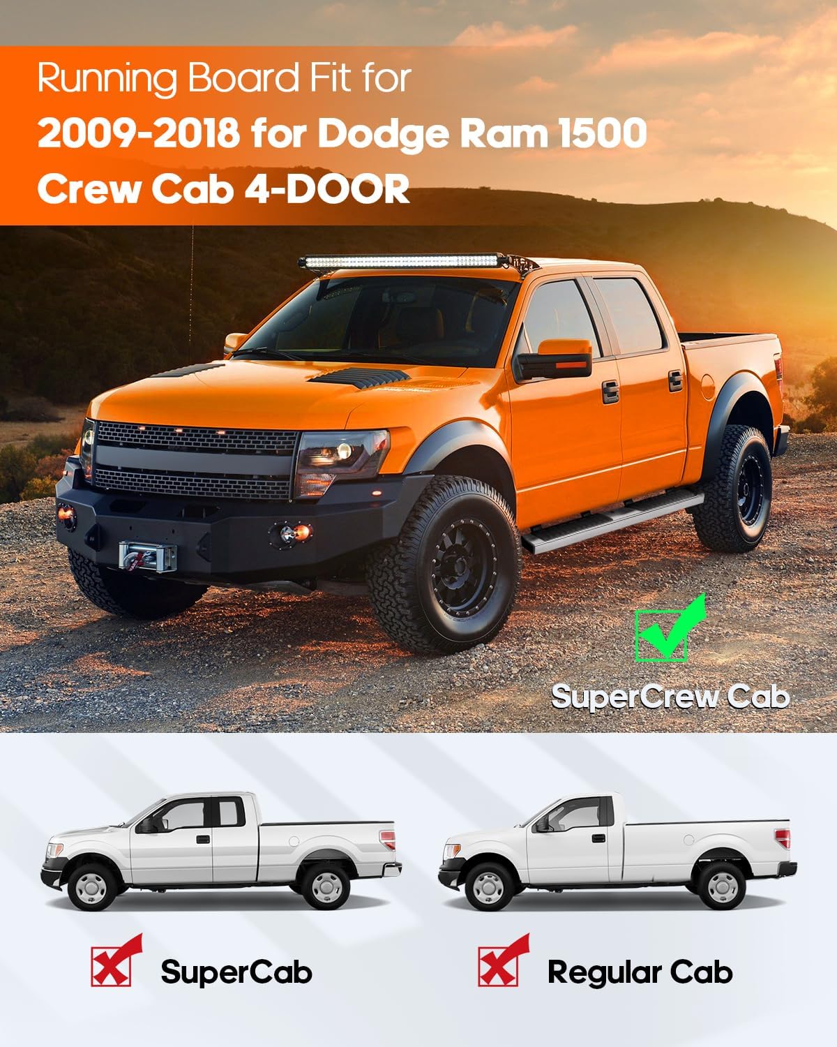 OCPTY Estribos de 6 pulgadas compatibles con Dodge Ram 1500 Crew Cab 2009-2018, 2019-2023 1500 Classic, 2010-2023 para Ram 25003500 barras laterales