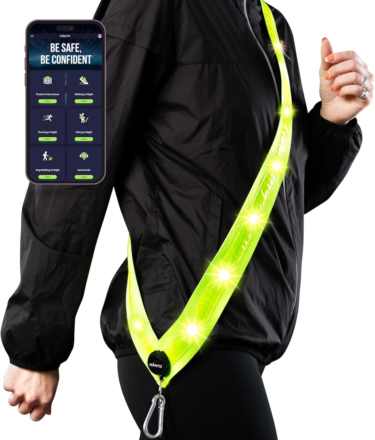 AVANTO – Banda reflectante LED, original, USB-C, chaleco reflectante para caminar, cinturón LED para pasear perros, chaleco reflectante para