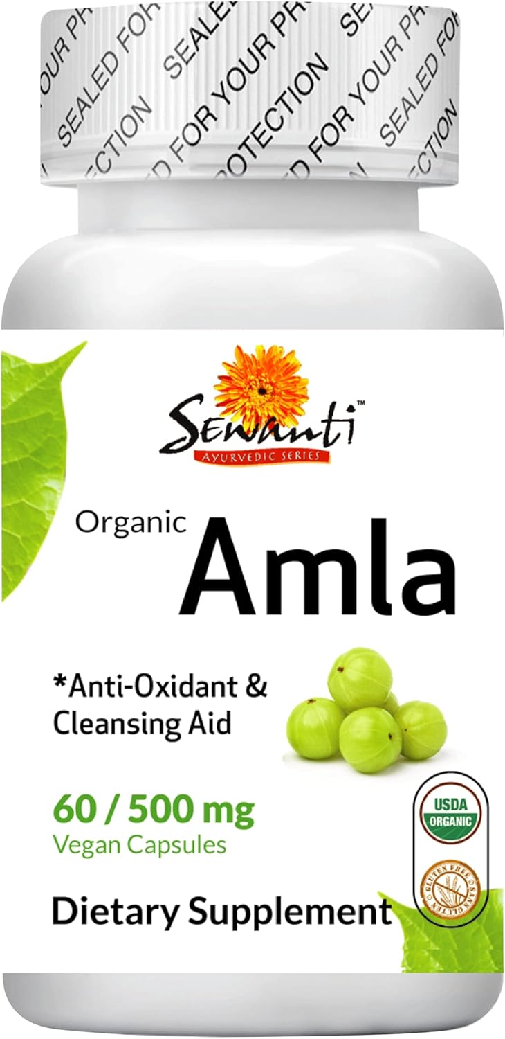 Sewanti Organic Amla Anti oxidante & Cleansing Aid 60 cápsulas veganas de extracto de alta potencia, 500 mg
