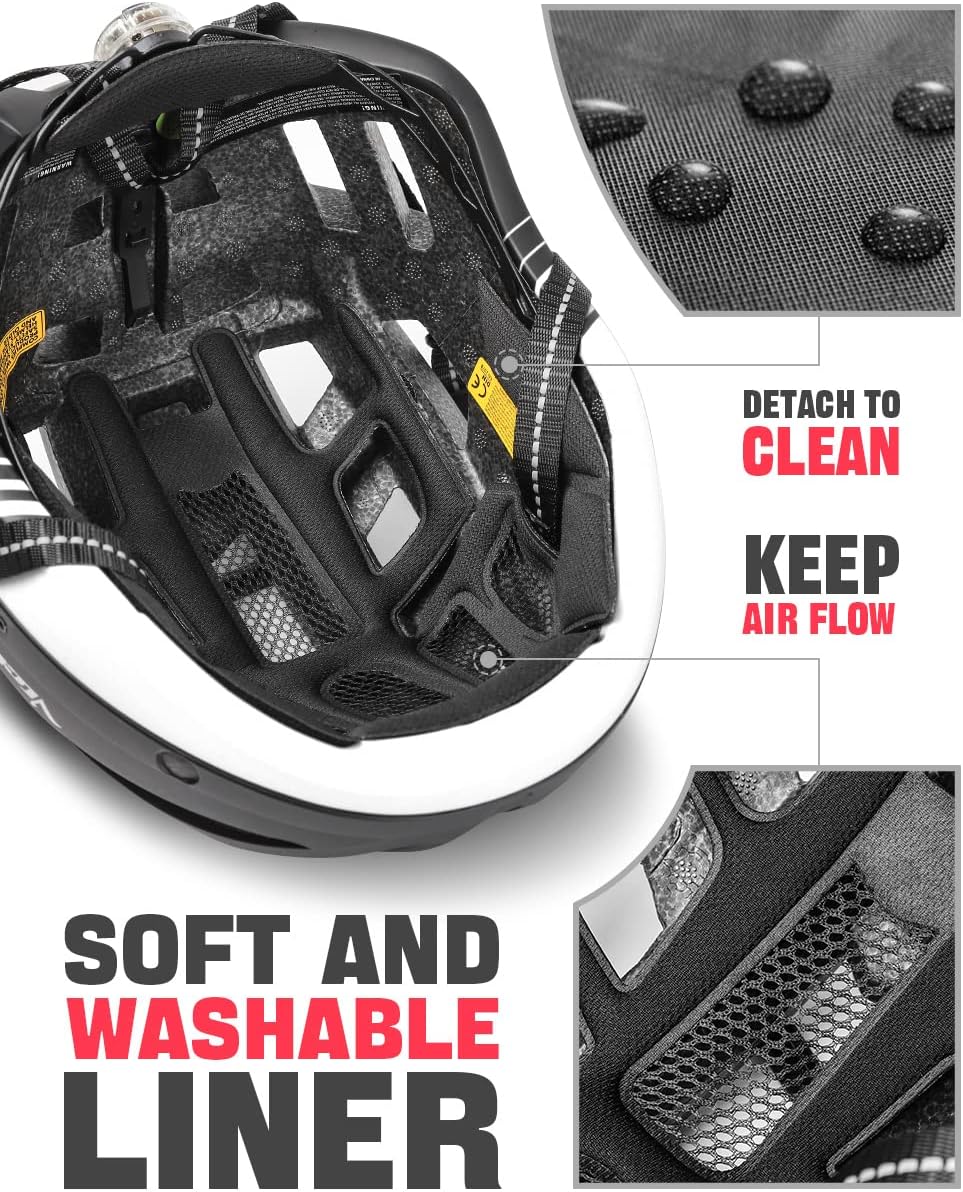 VICTGOAL Casco de bicicleta para hombres y mujeres con luz LED, gafas magnéticas desmontables, visera solar extraíble, casco de bicicleta de montaña
