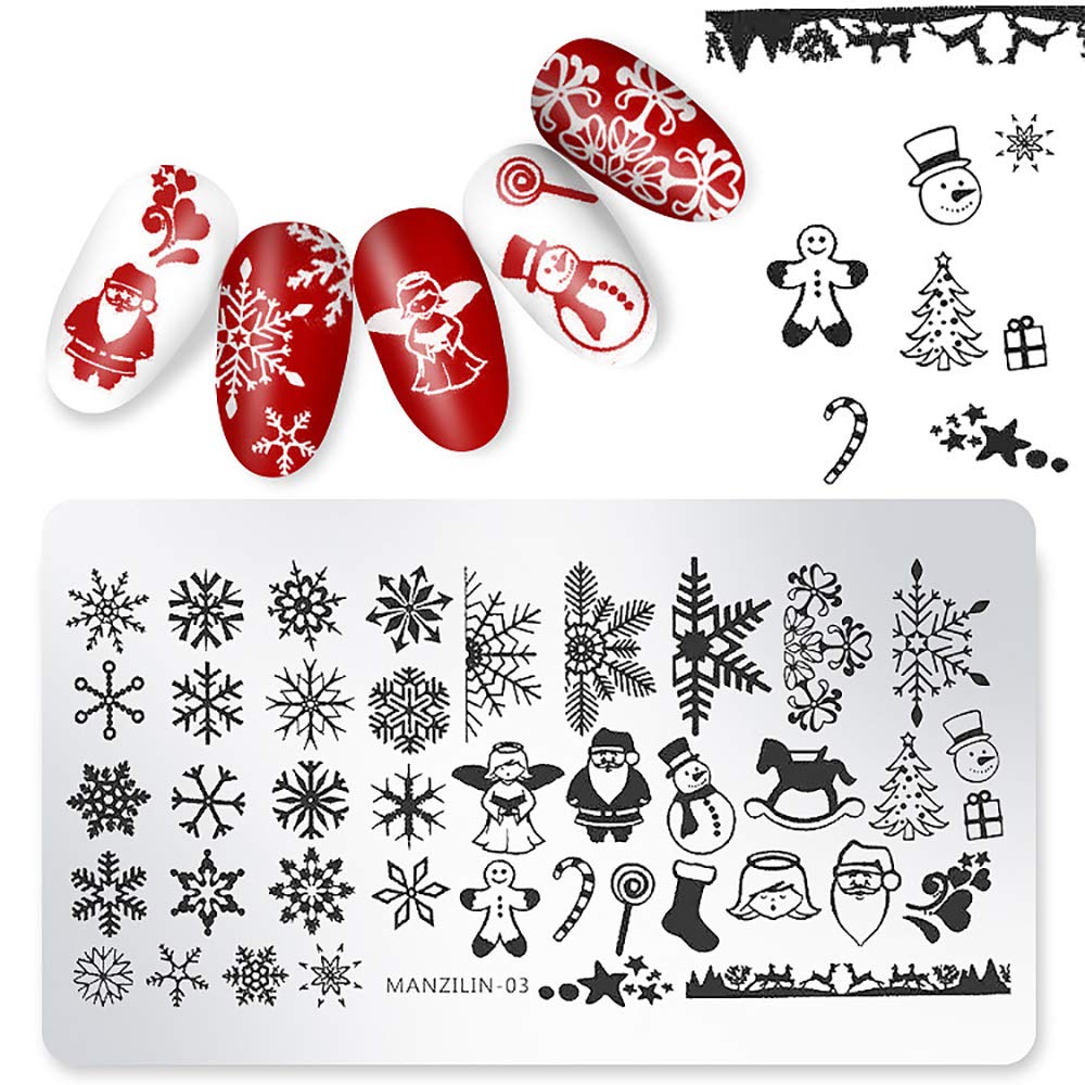 WOKOTO Juego de 5 placas de arte de uñas de Navidad, juego de estampación para nieve, invierno, arte de uñas, placa de imagen, plantilla de